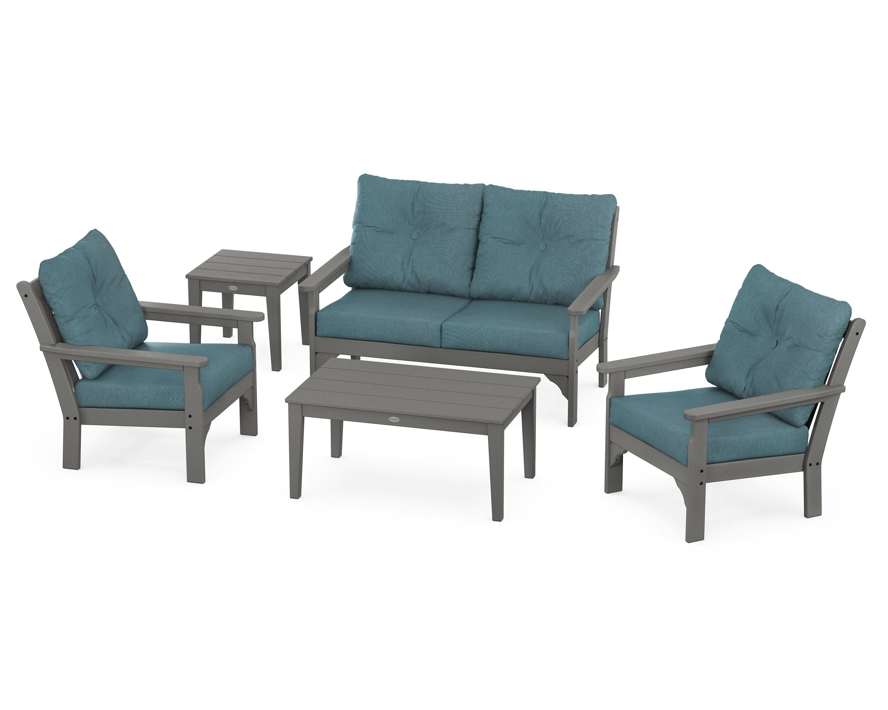 Vineyard 5-Piece Deep Seating Set in Slate Grey / Ocean Teal