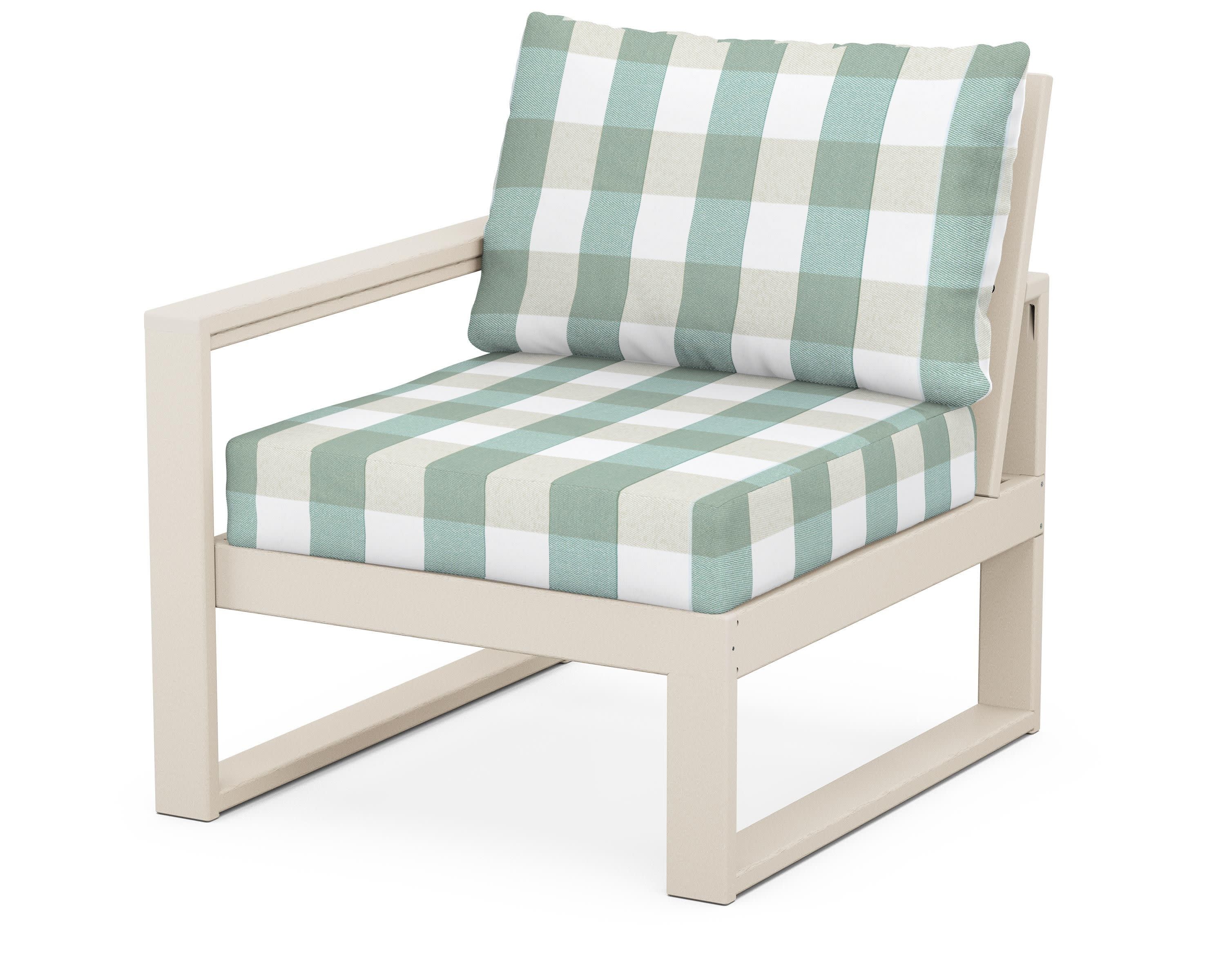 EDGE Modular Left Arm Chair in Sand / Buffalo Plaid Glacier Spa