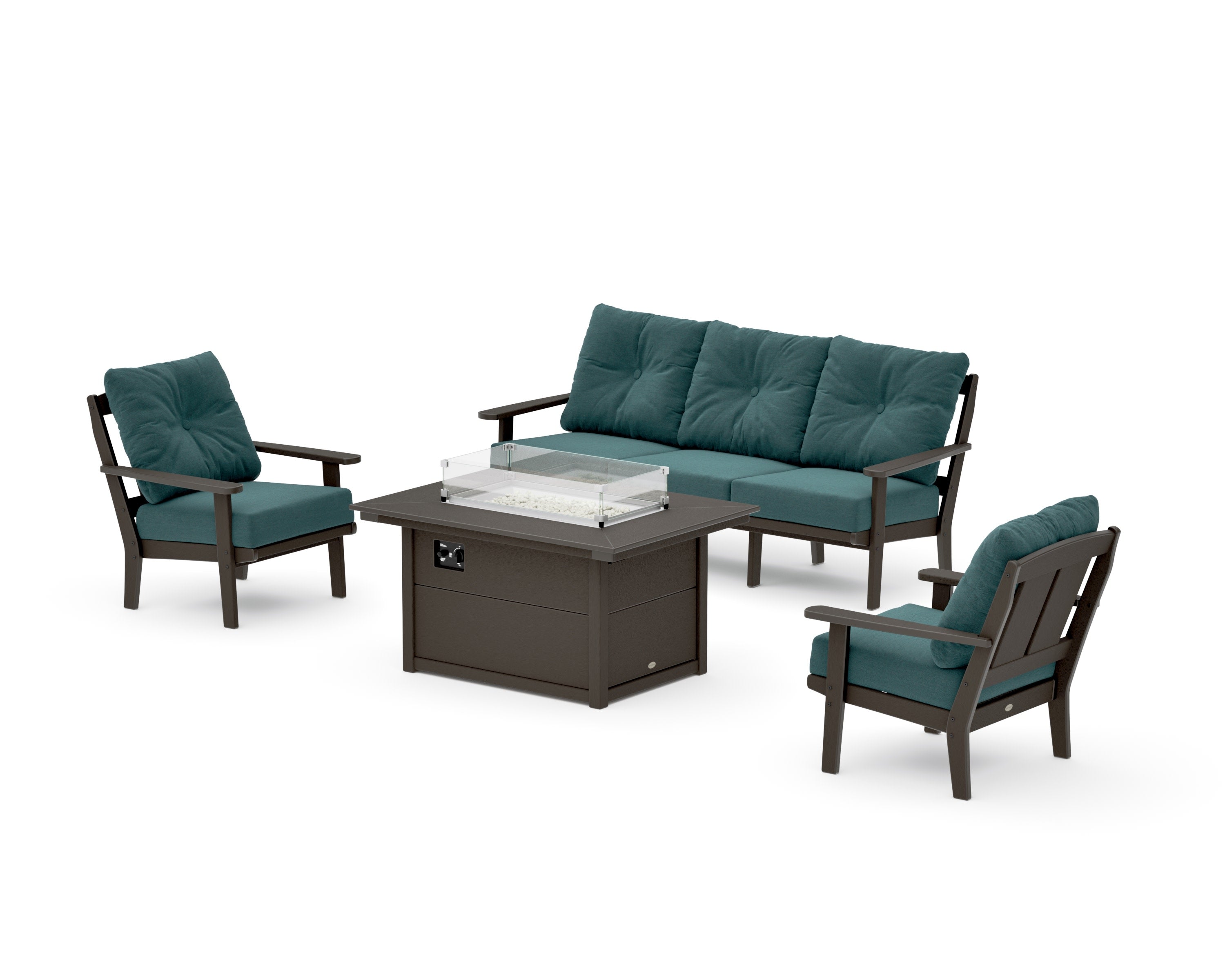 Mission Deep Seating Fire Pit Table Set in Vintage Coffee / Ocean Teal