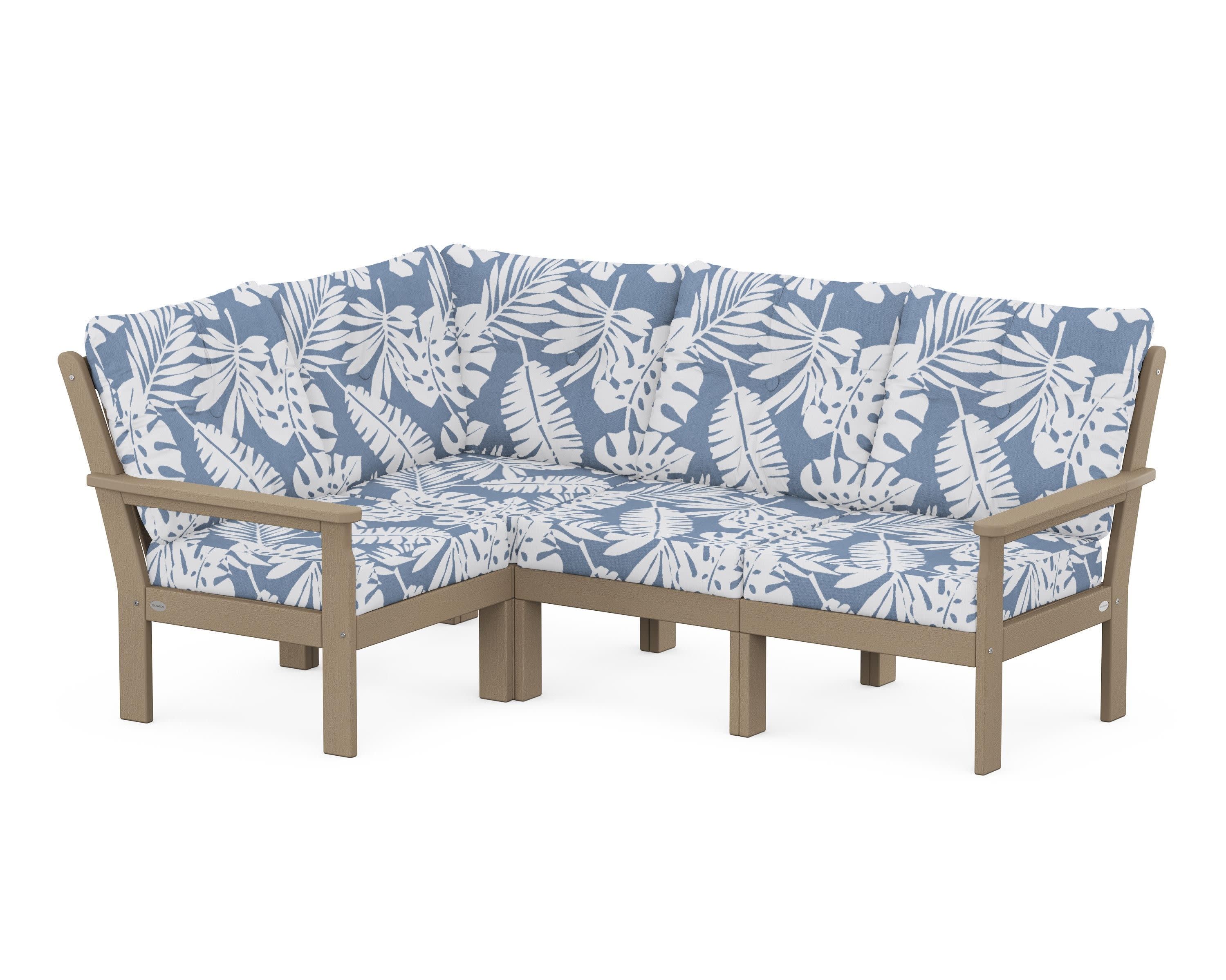 Vineyard 4-Piece Sectional in Vintage Sahara / Leaf Sky Blue