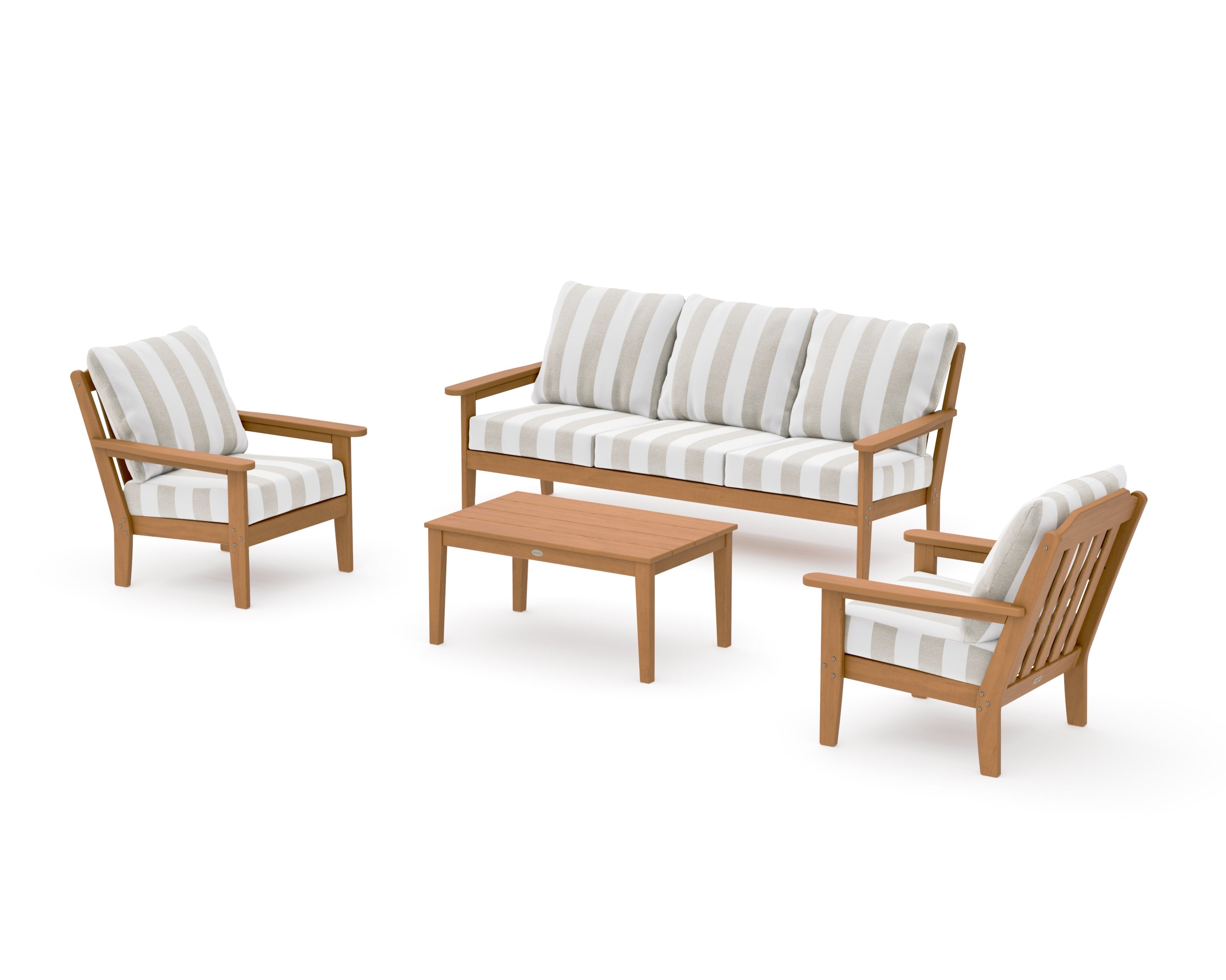 Cottage 4-Piece Deep Seating Set with Sofa in Natural / Cabana Stripe Dune Burlap