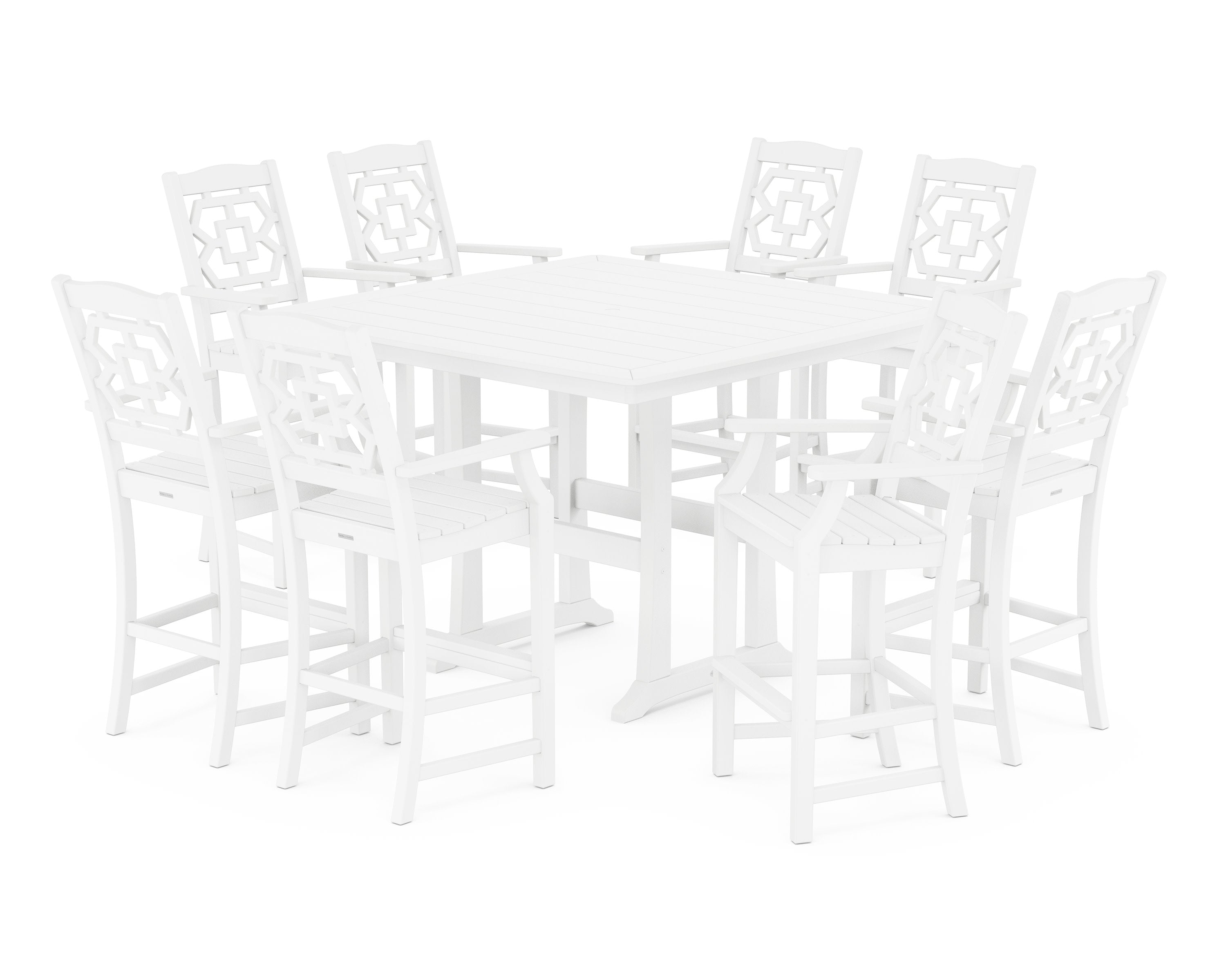 Chinoiserie 9-Piece Square Bar Set with Trestle Legs in White