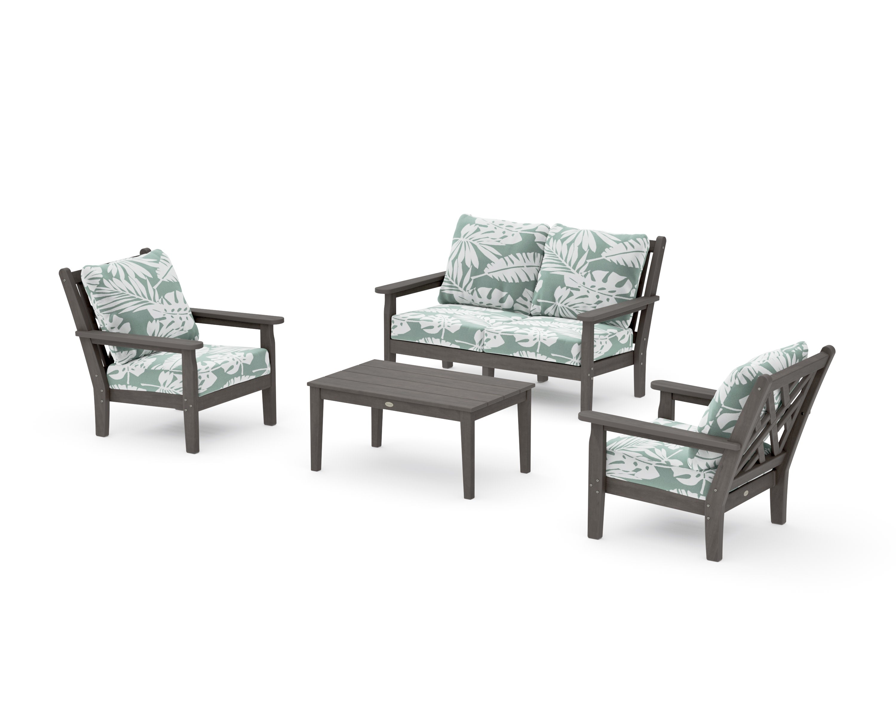 Chippendale 4-Piece Deep Seating Set with Loveseat in Driftwood / Leaf Glacier Spa