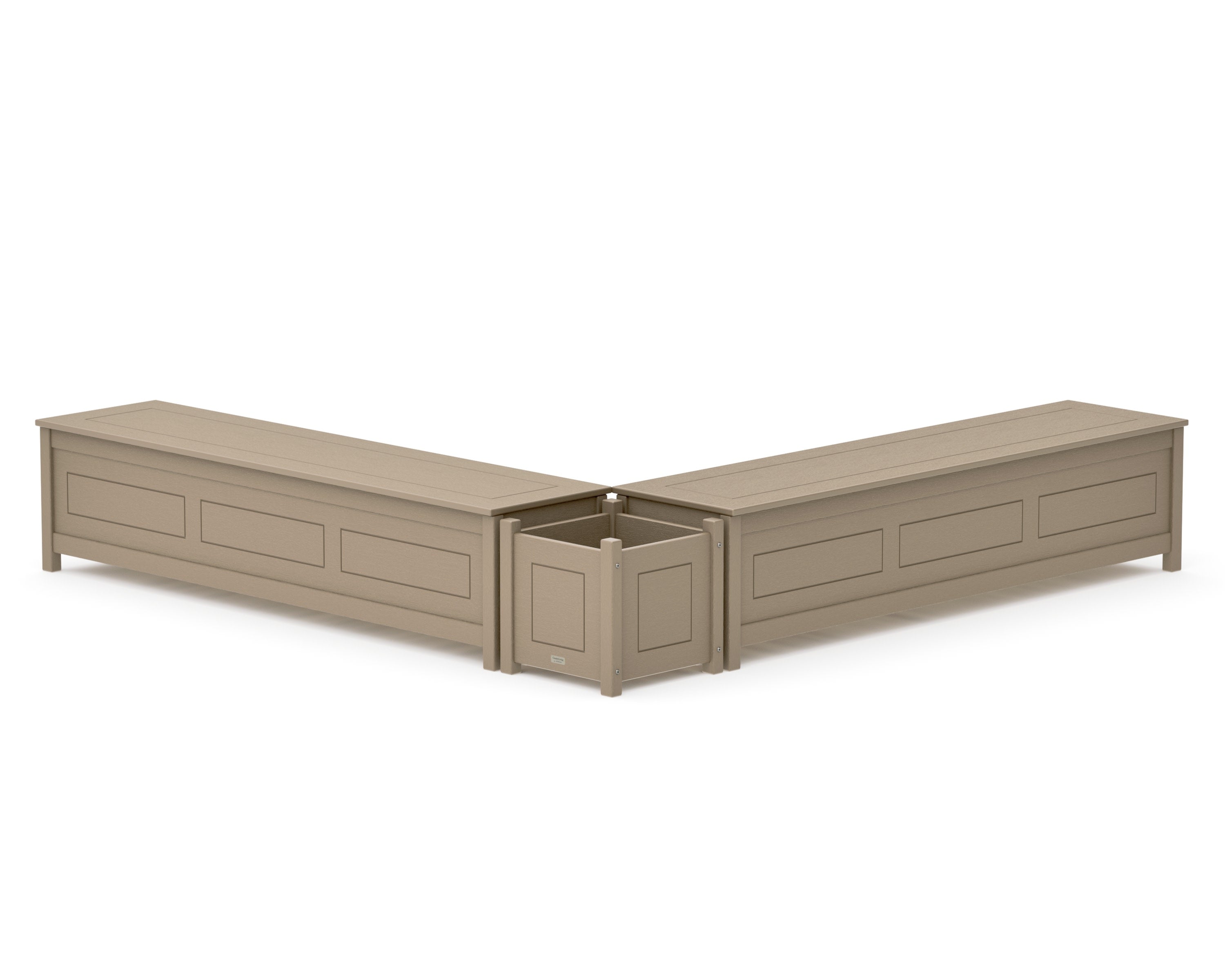 72" Country Living L- Shaped Planter Storage Bench Set in Vintage Sahara