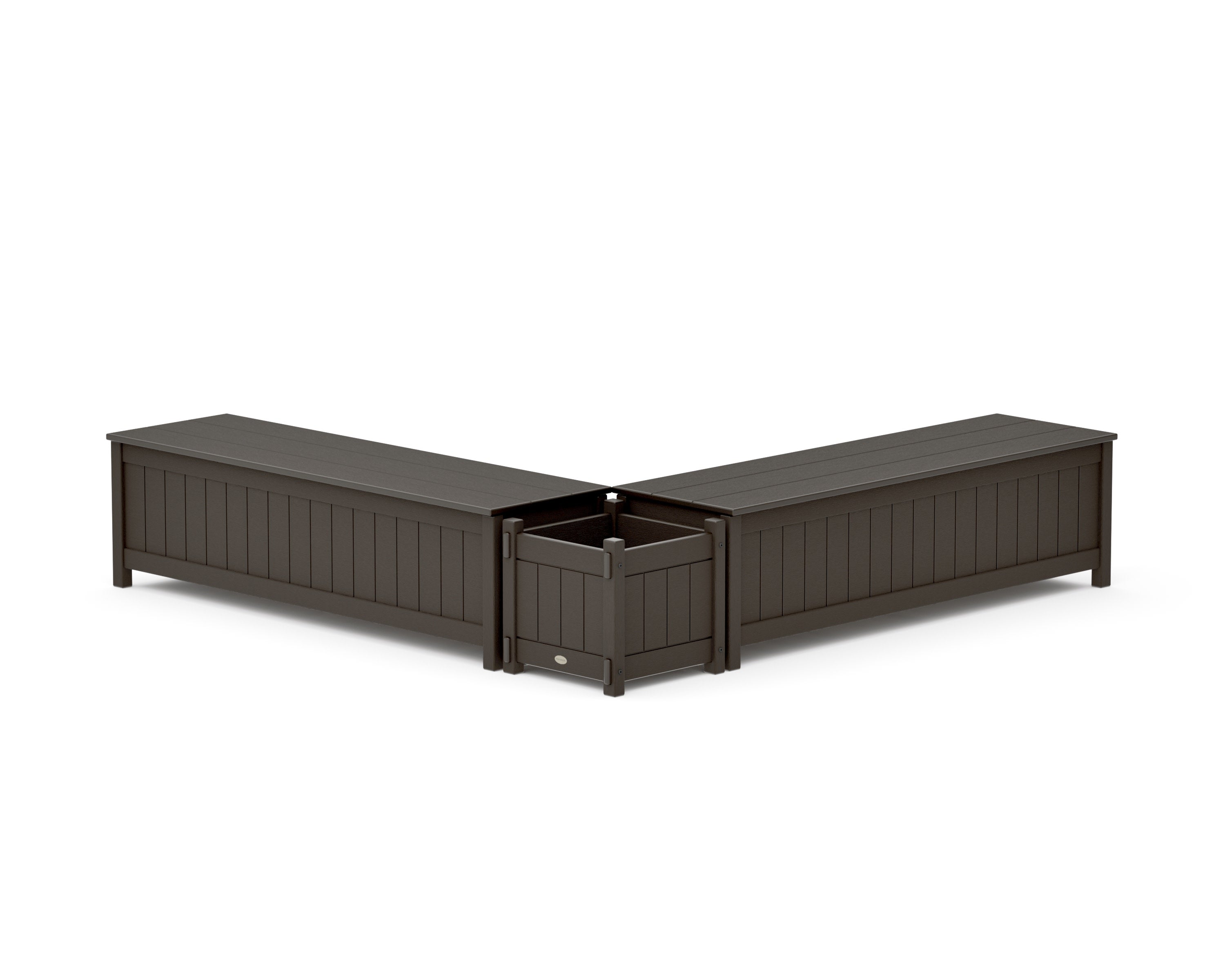 60" Vineyard L- Shaped Planter Storage Bench Set in Vintage Coffee