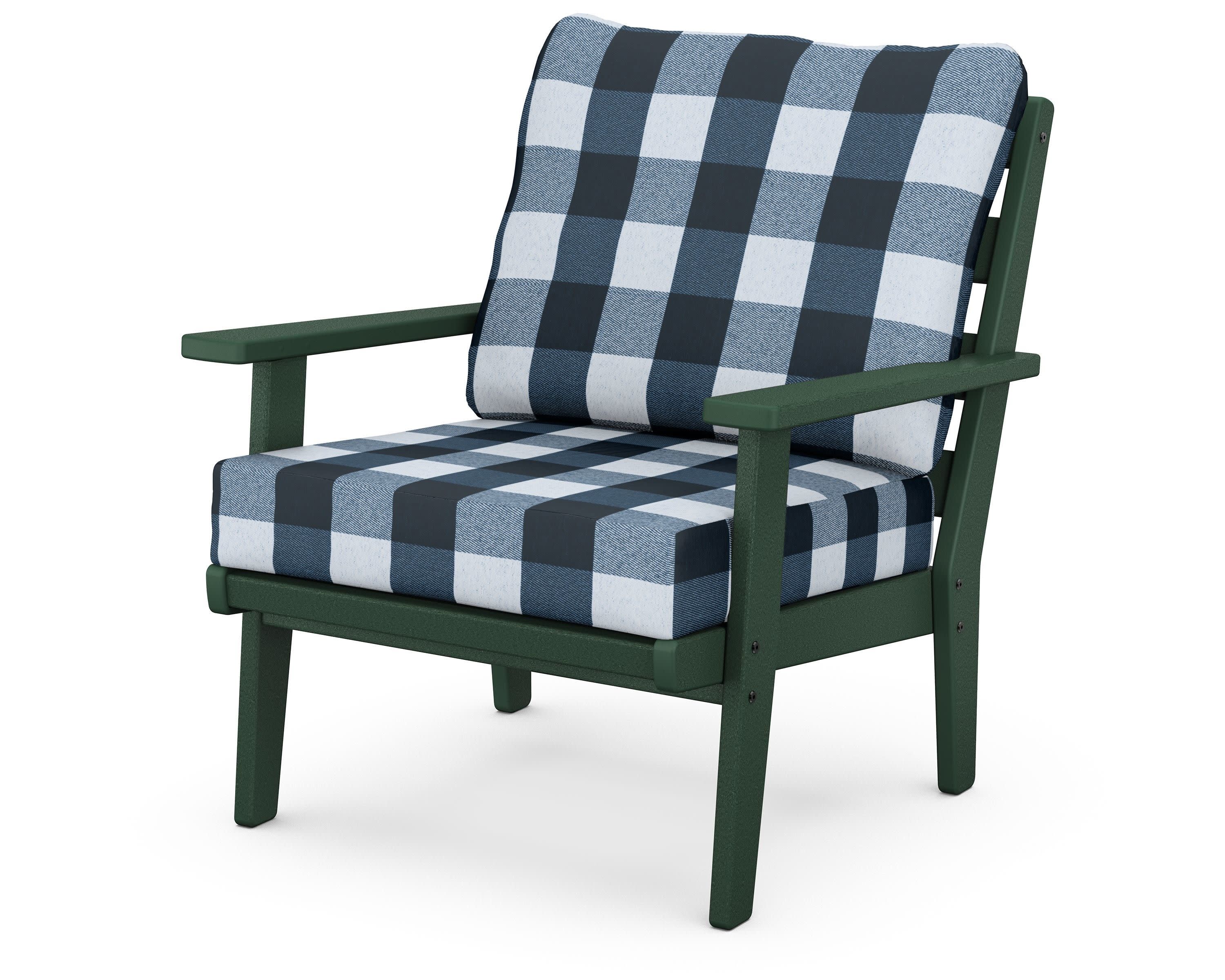 Grant Park Deep Seating Chair in Green / Buffalo Plaid Marine Indigo