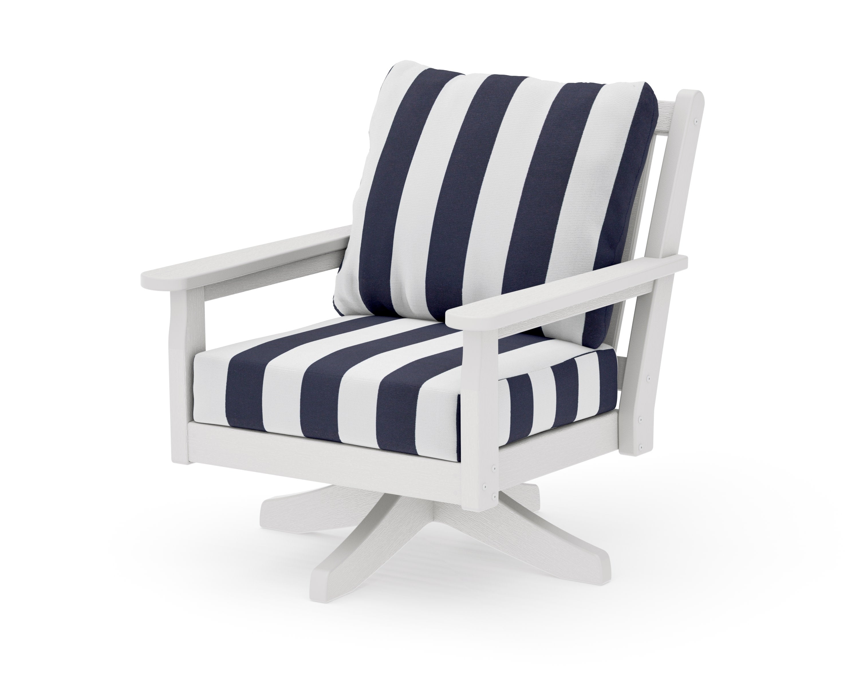 Chippendale Deep Seating Swivel Chair in Vintage White / Cabana Stripe Navy