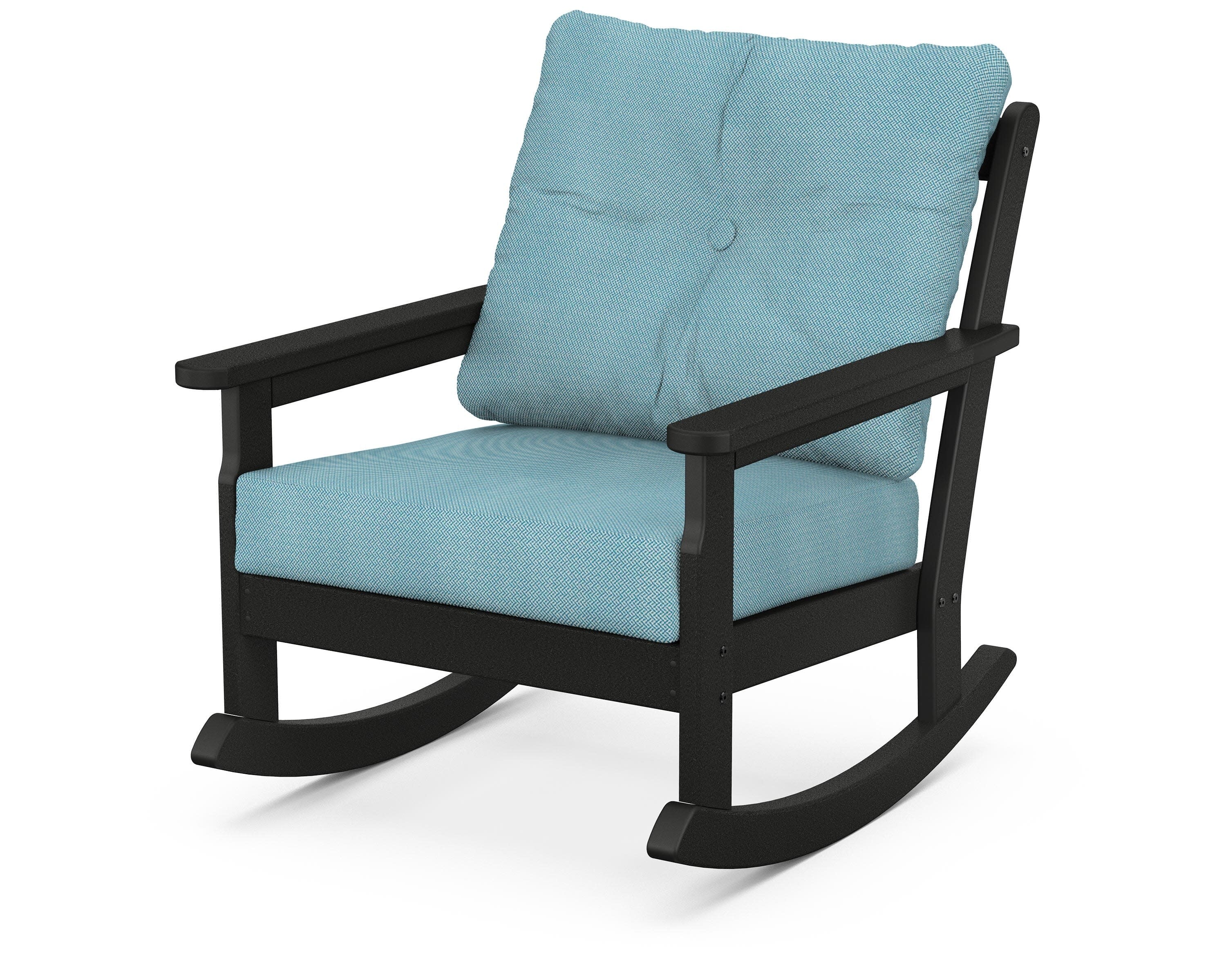 Vineyard Deep Seating Rocking Chair in Black / Lattice Sky Blue