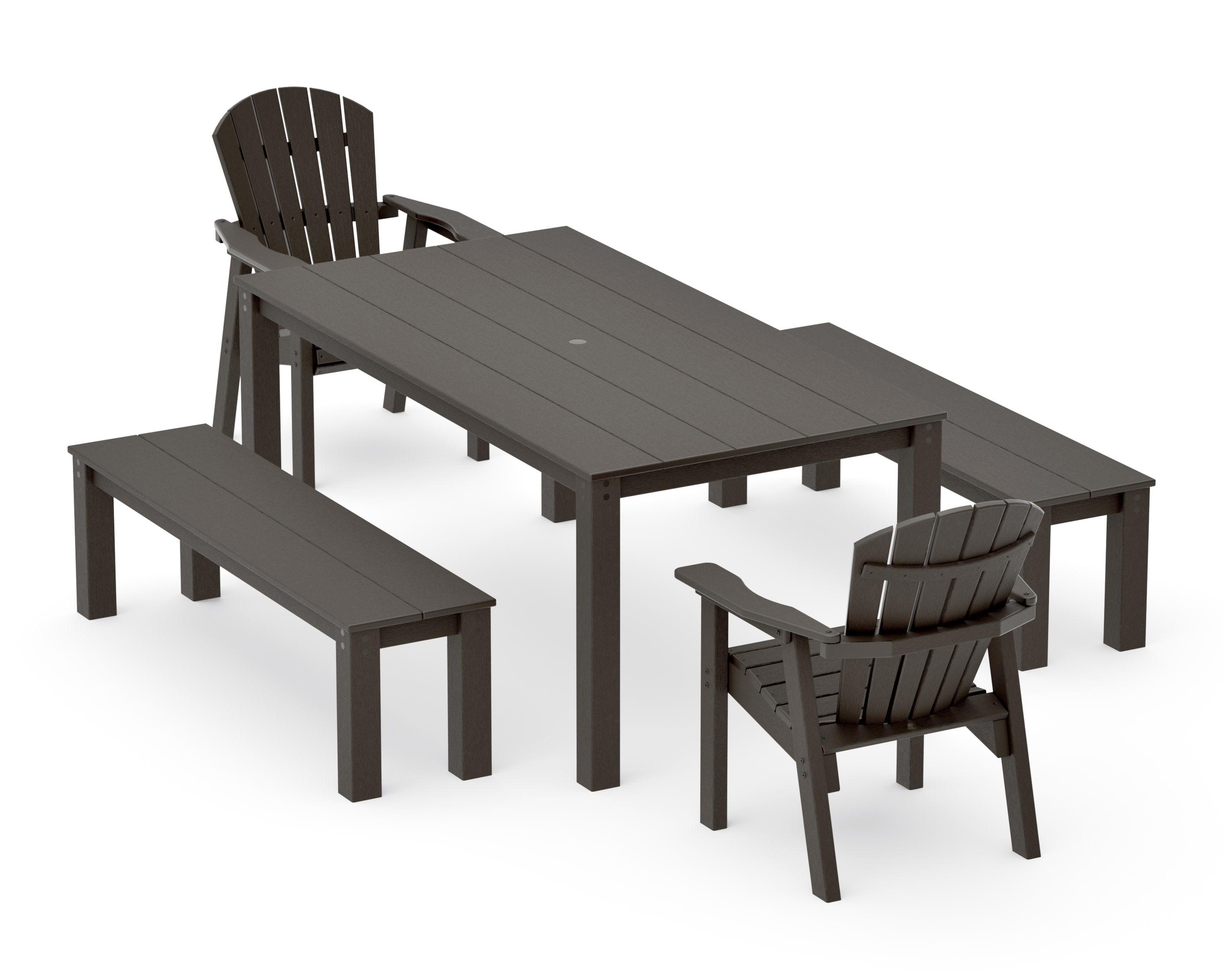 Seashell 5-Piece Parsons Dining Set with Benches in Vintage Coffee