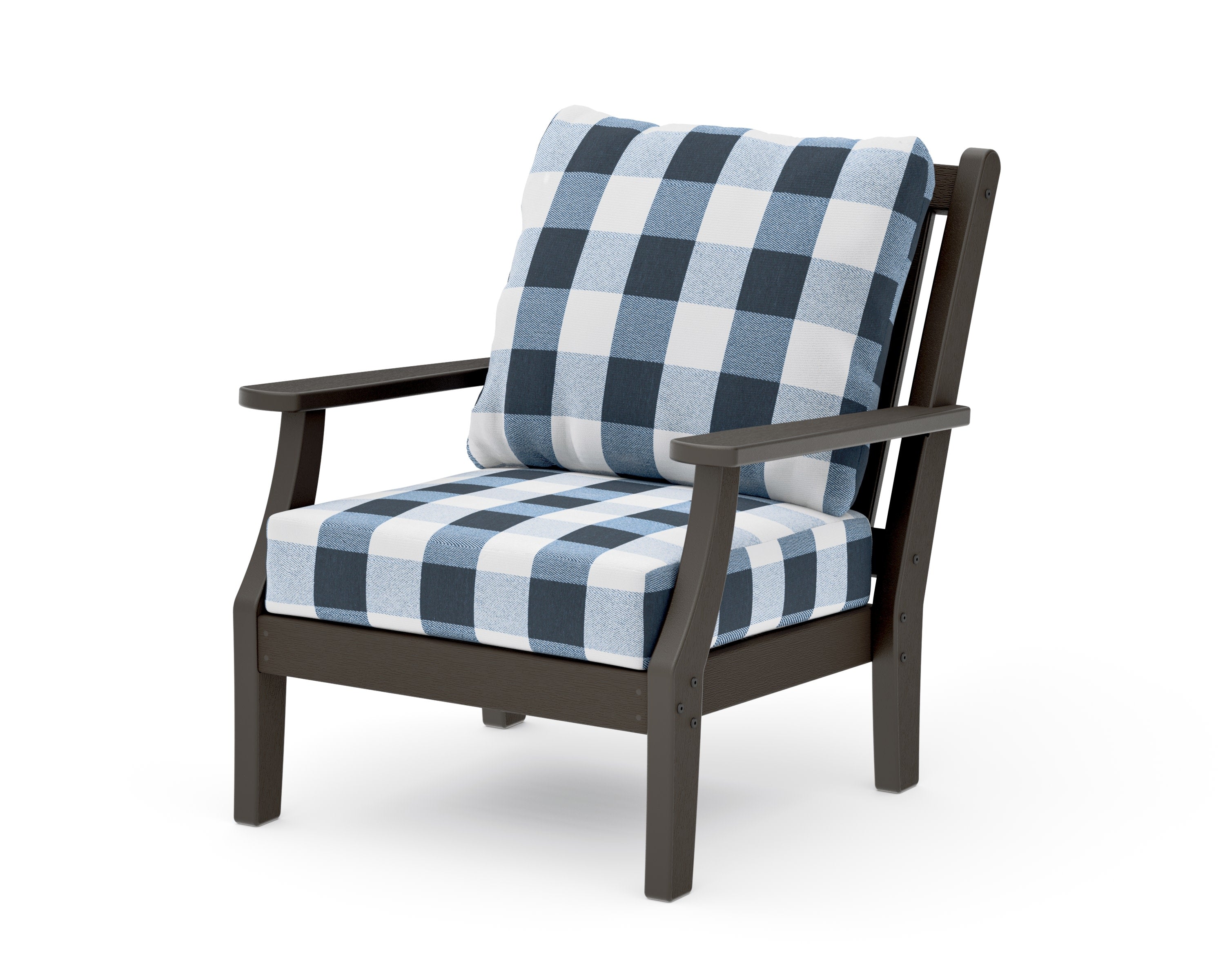 Wovendale Deep Seating Chair in Vintage Coffee / Buffalo Plaid Marine Indigo