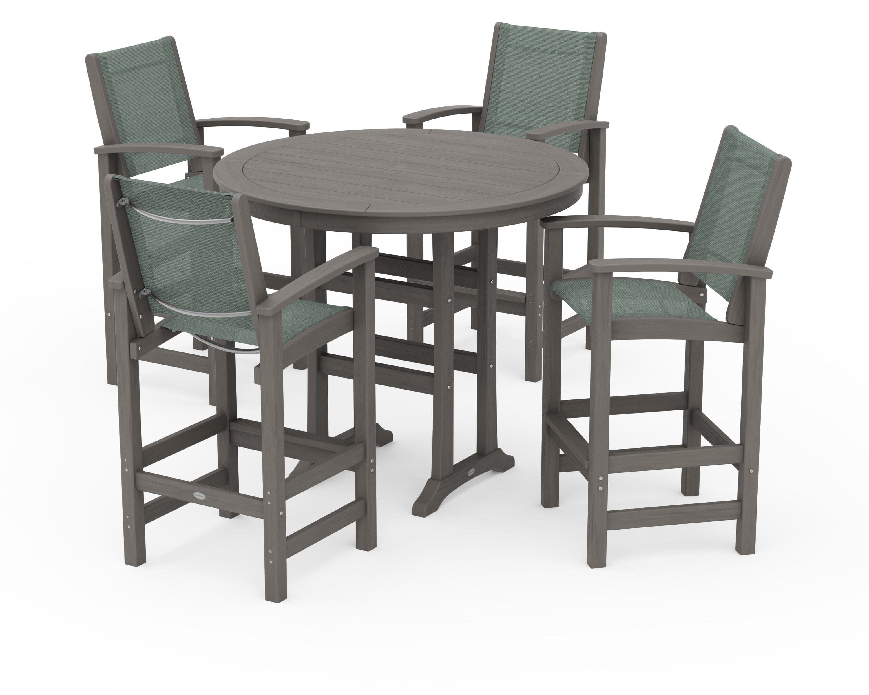 Coastal 5-Piece Nautical Trestle Bar Set in Driftwood / Dupioni Sea Mist Sling