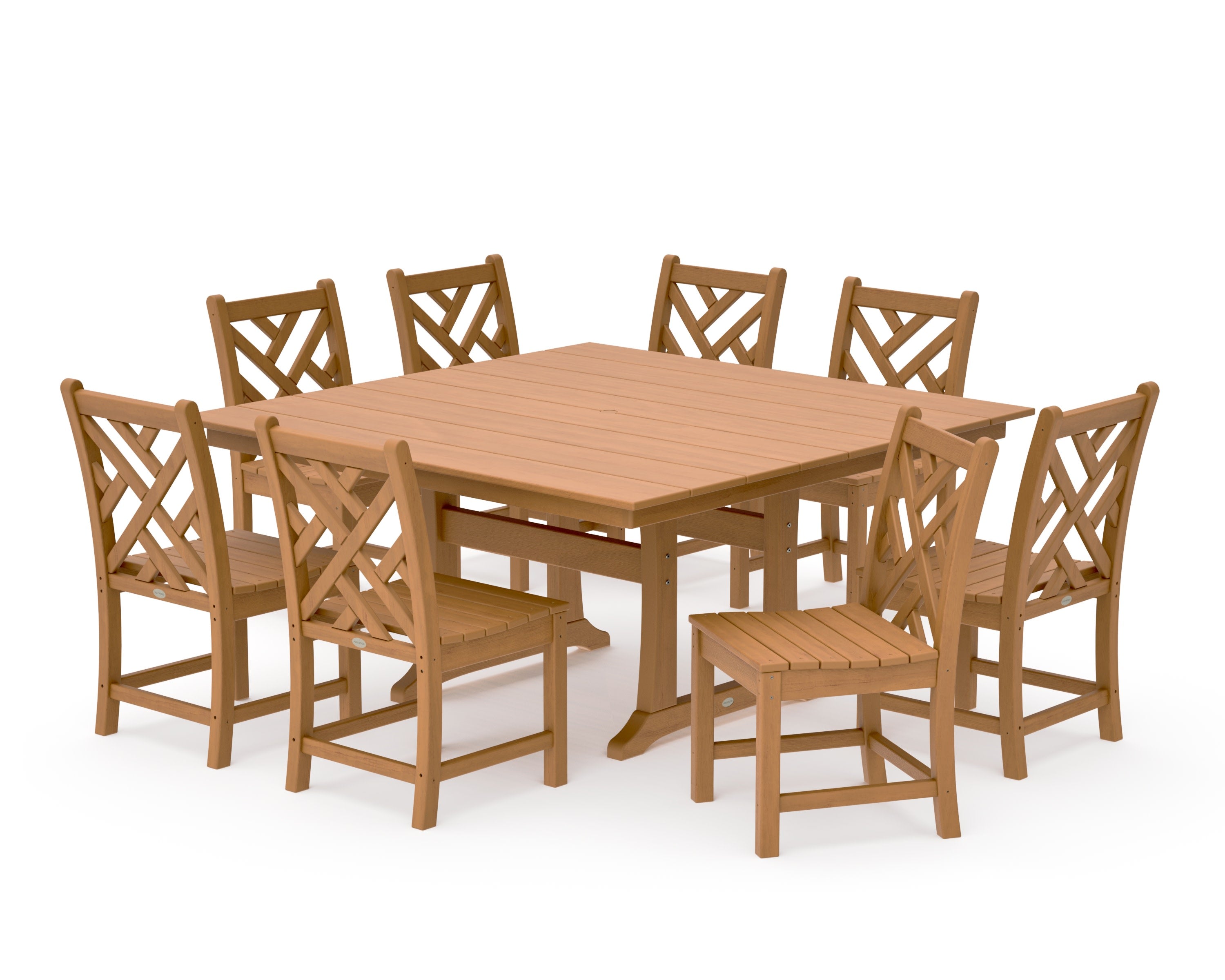 Chippendale 9-Piece Farmhouse Trestle Dining Set in Natural