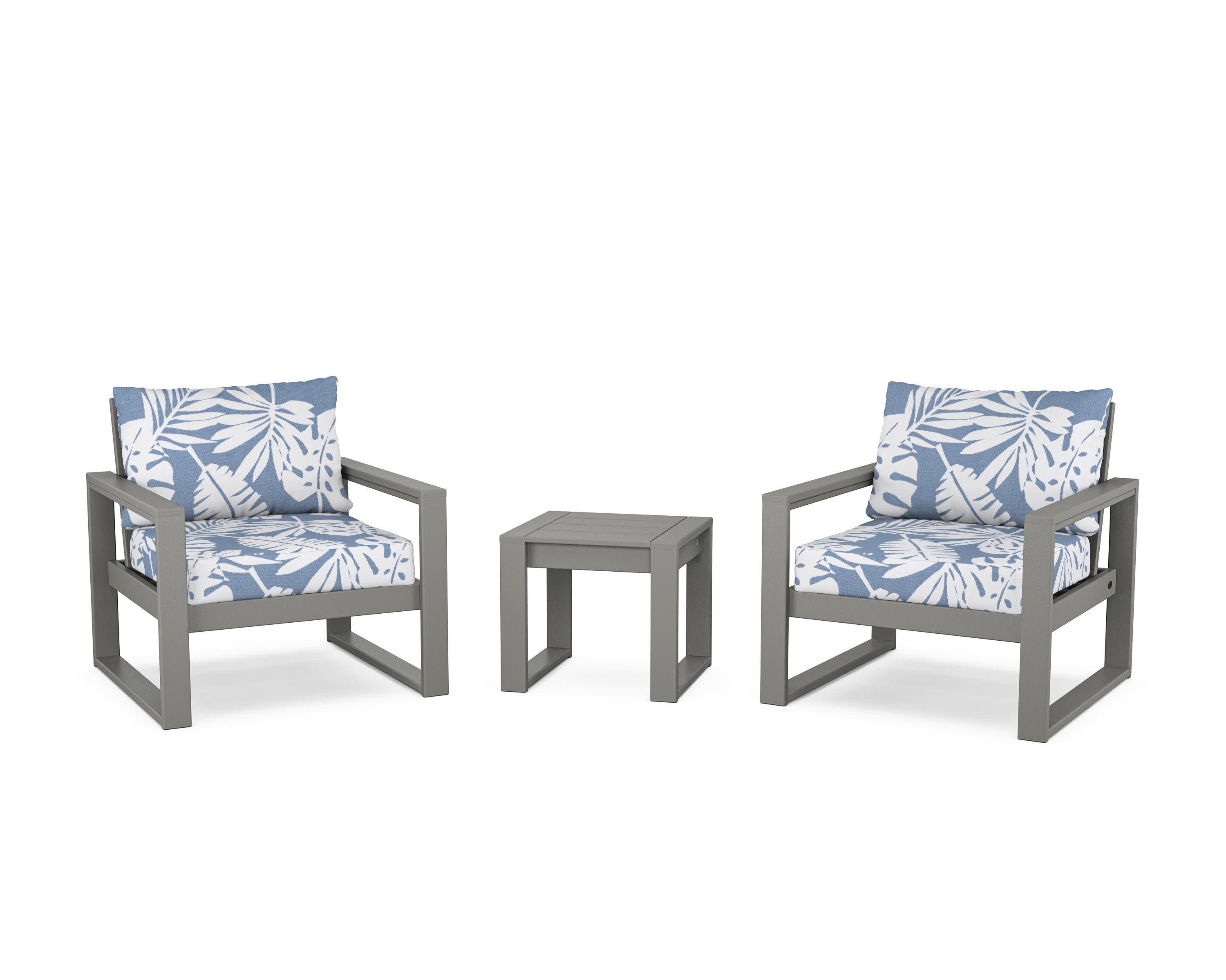 EDGE Sectional 3-Piece Deep Seating Set in Slate Grey / Leaf Sky Blue