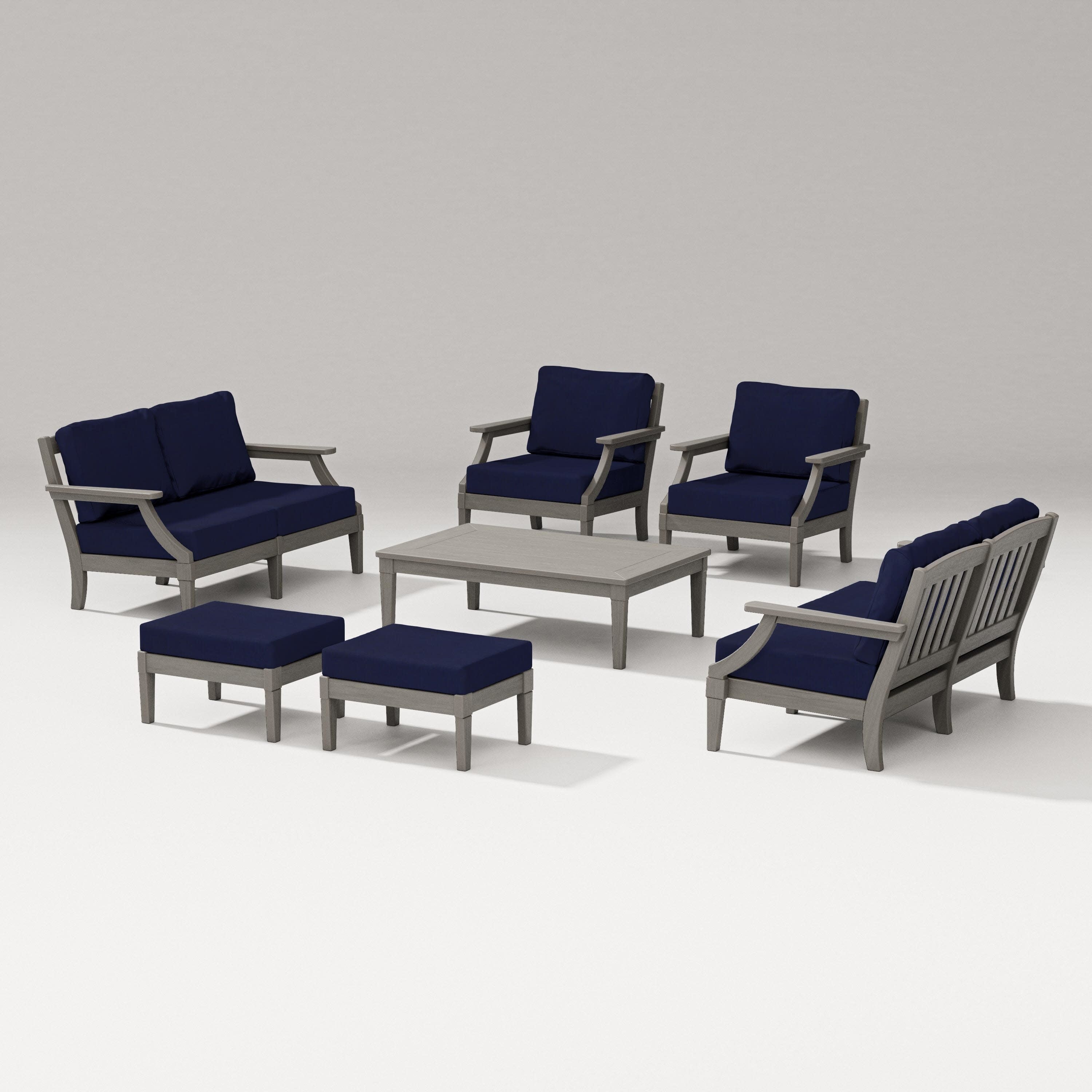 Estate 7-Piece Lounge Loveseat Set in Driftwood / Navy
