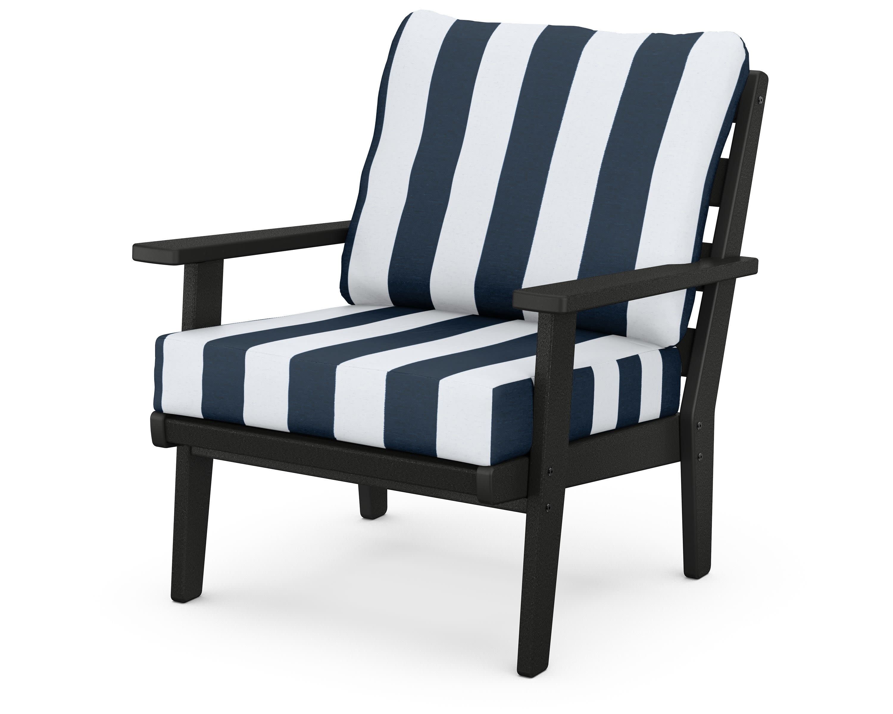 Grant Park Deep Seating Chair in Black / Cabana Stripe Marine Indigo
