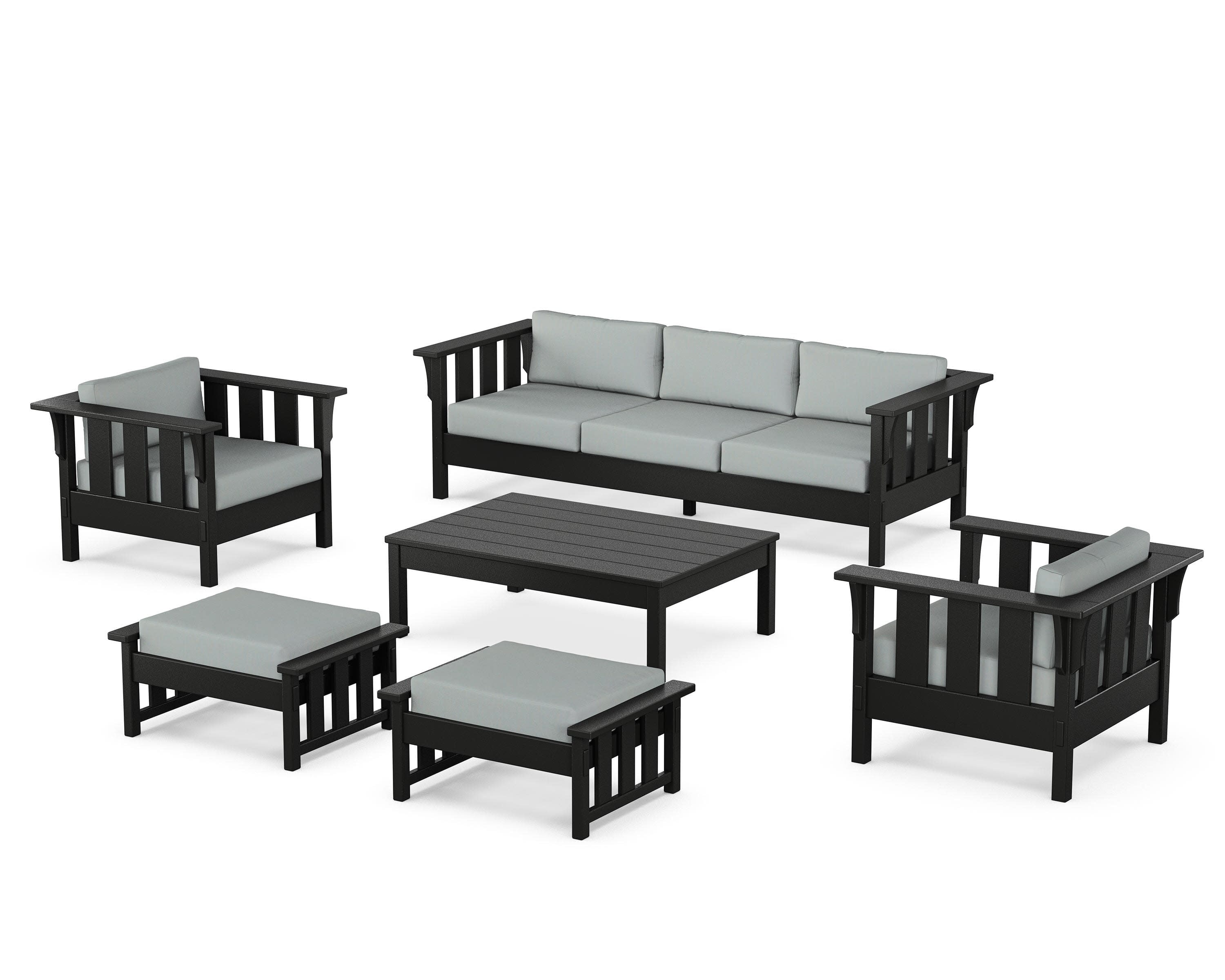 Acadia 6-Piece Lounge Sofa Set in Black / Spa