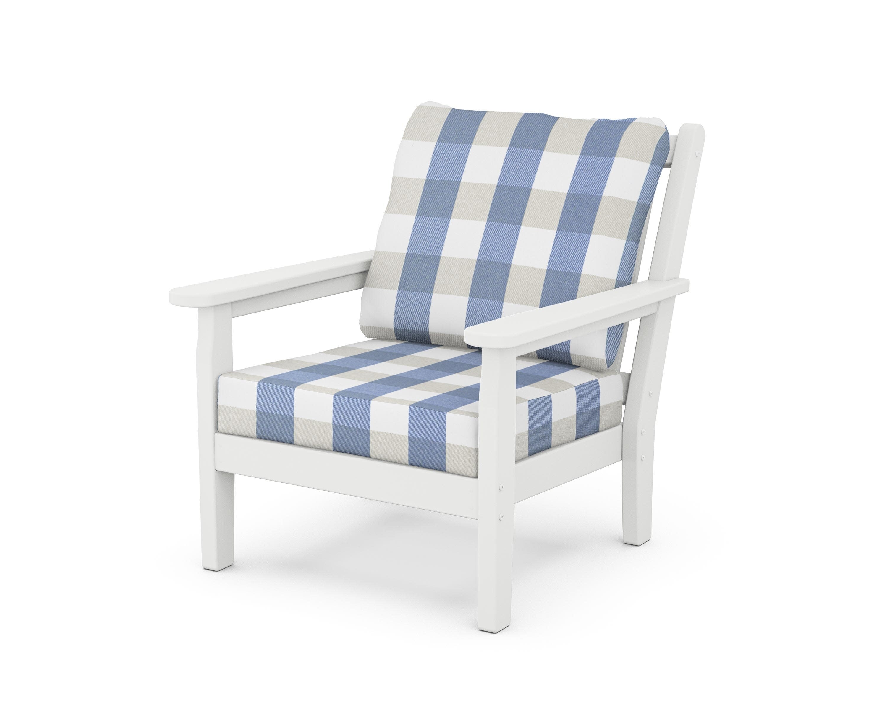 Chippendale Deep Seating Chair in White / Buffalo Plaid Sky Blue