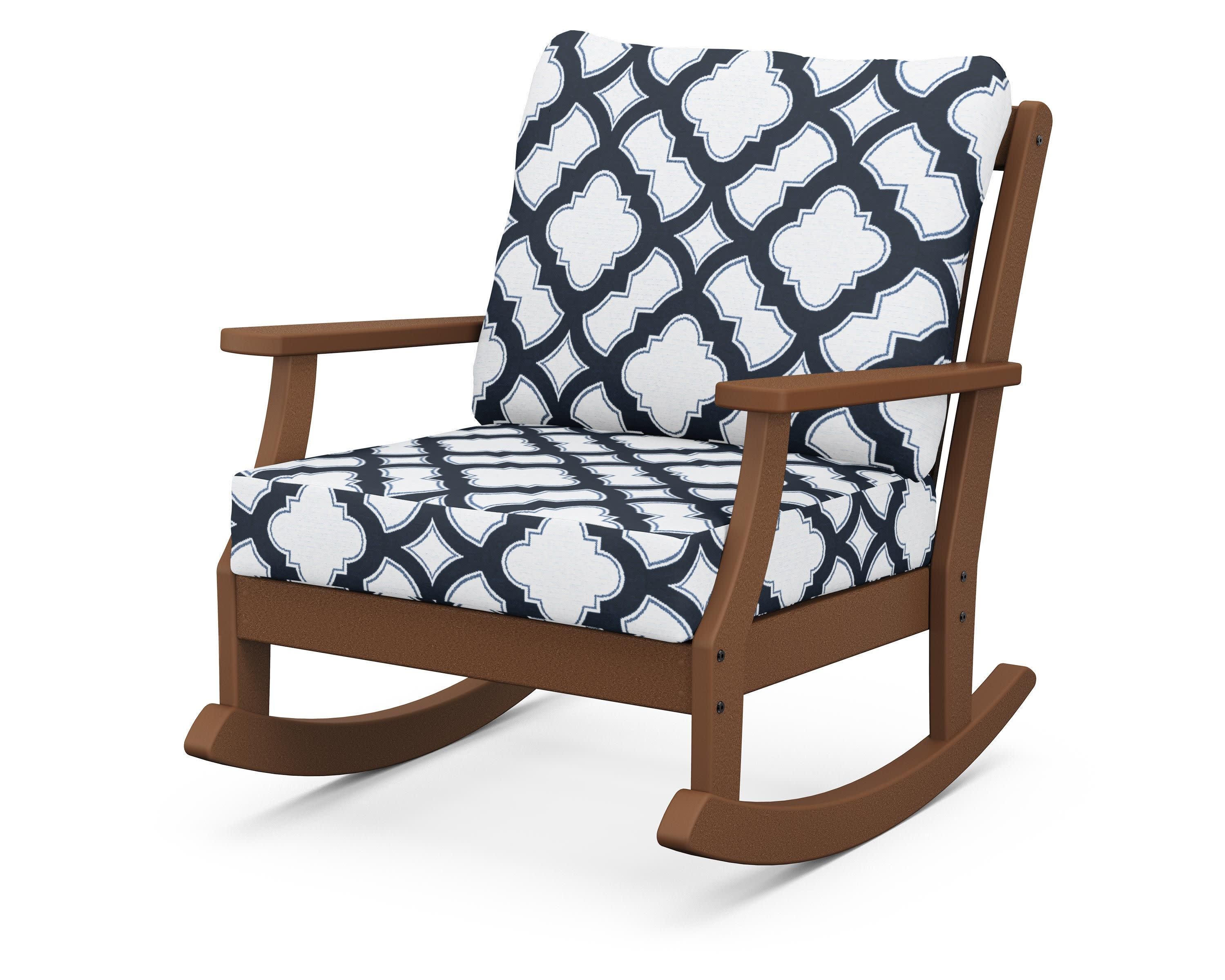 Braxton Deep Seating Rocking Chair in Teak / Trellis Marine Indigo