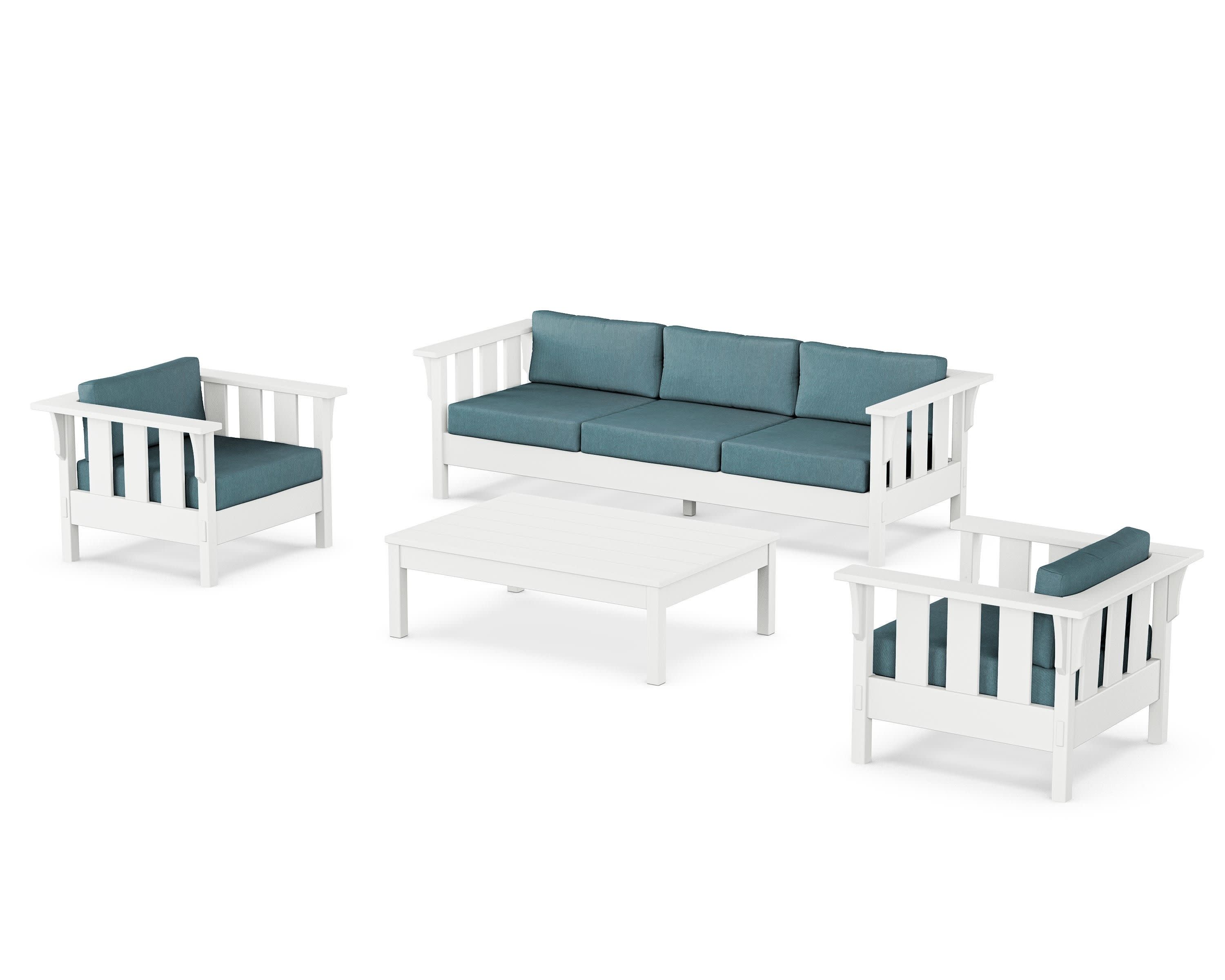Acadia 4-Piece Deep Seating Set with Sofa in White / Ocean Teal