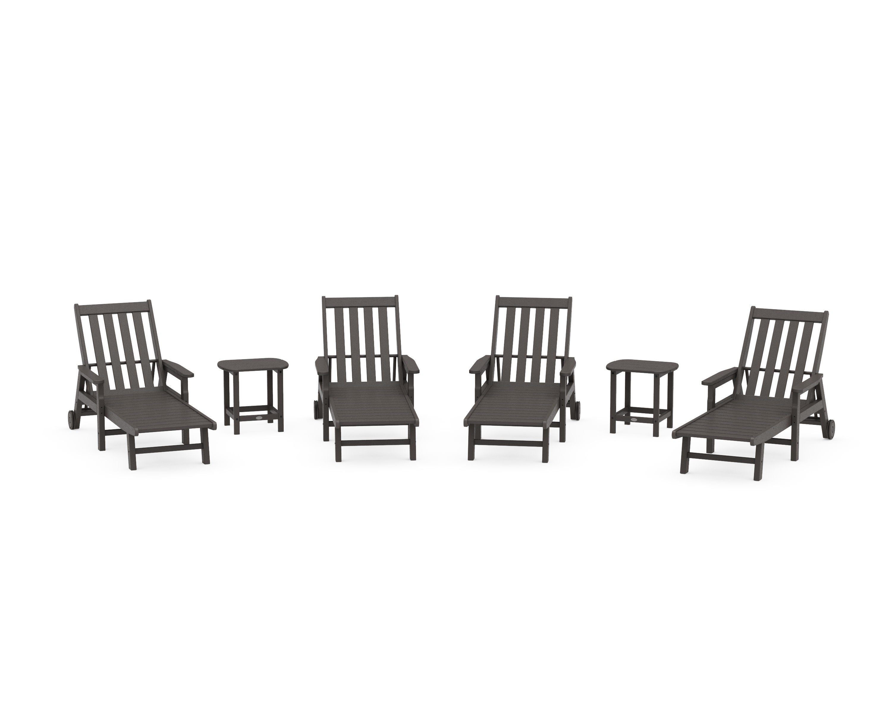 Vineyard 6-Piece Chaise with Arms and Wheels Set in Vintage Coffee