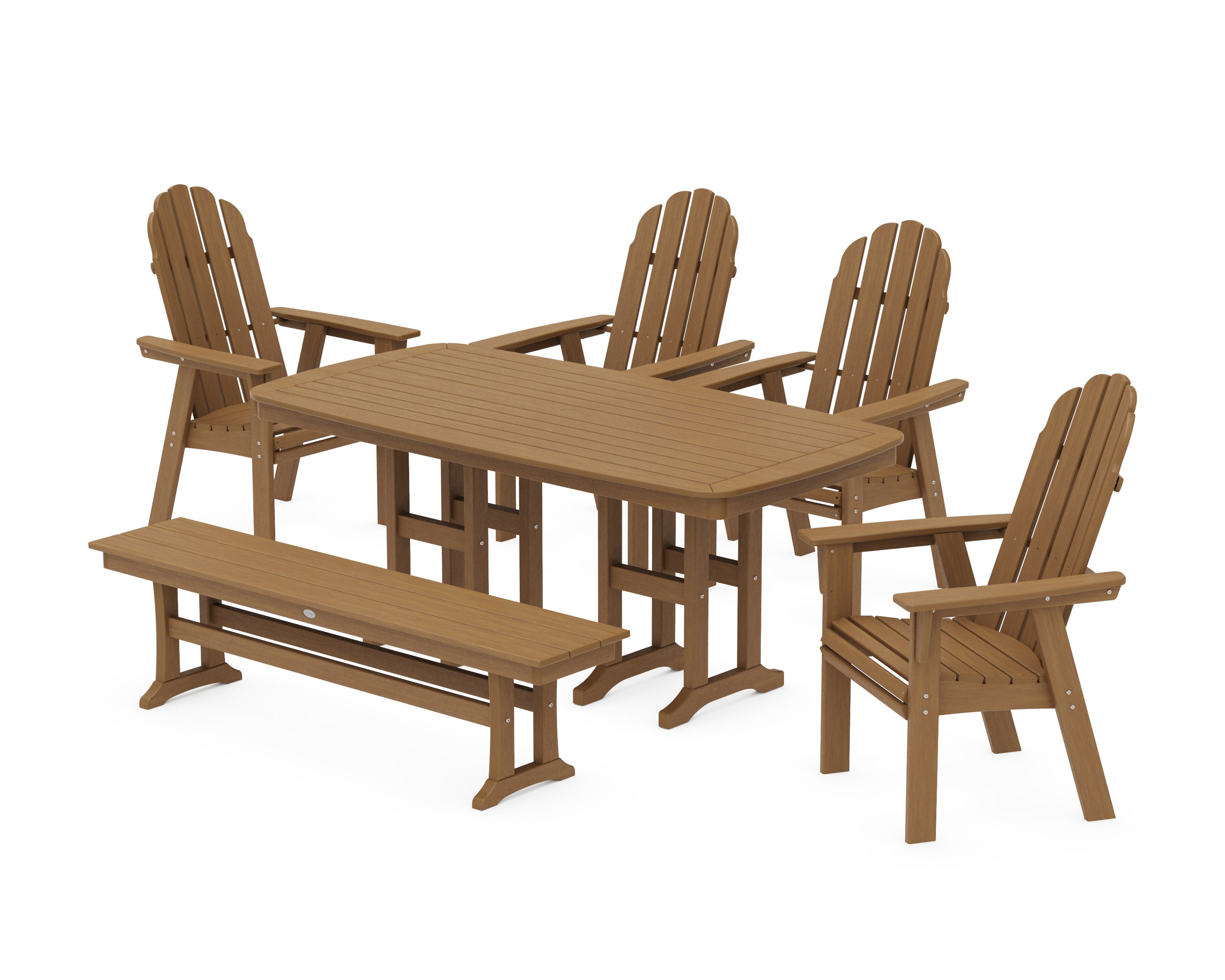 Vineyard Curveback Adirondack Chair 6-Piece Dining Set with Bench in Natural