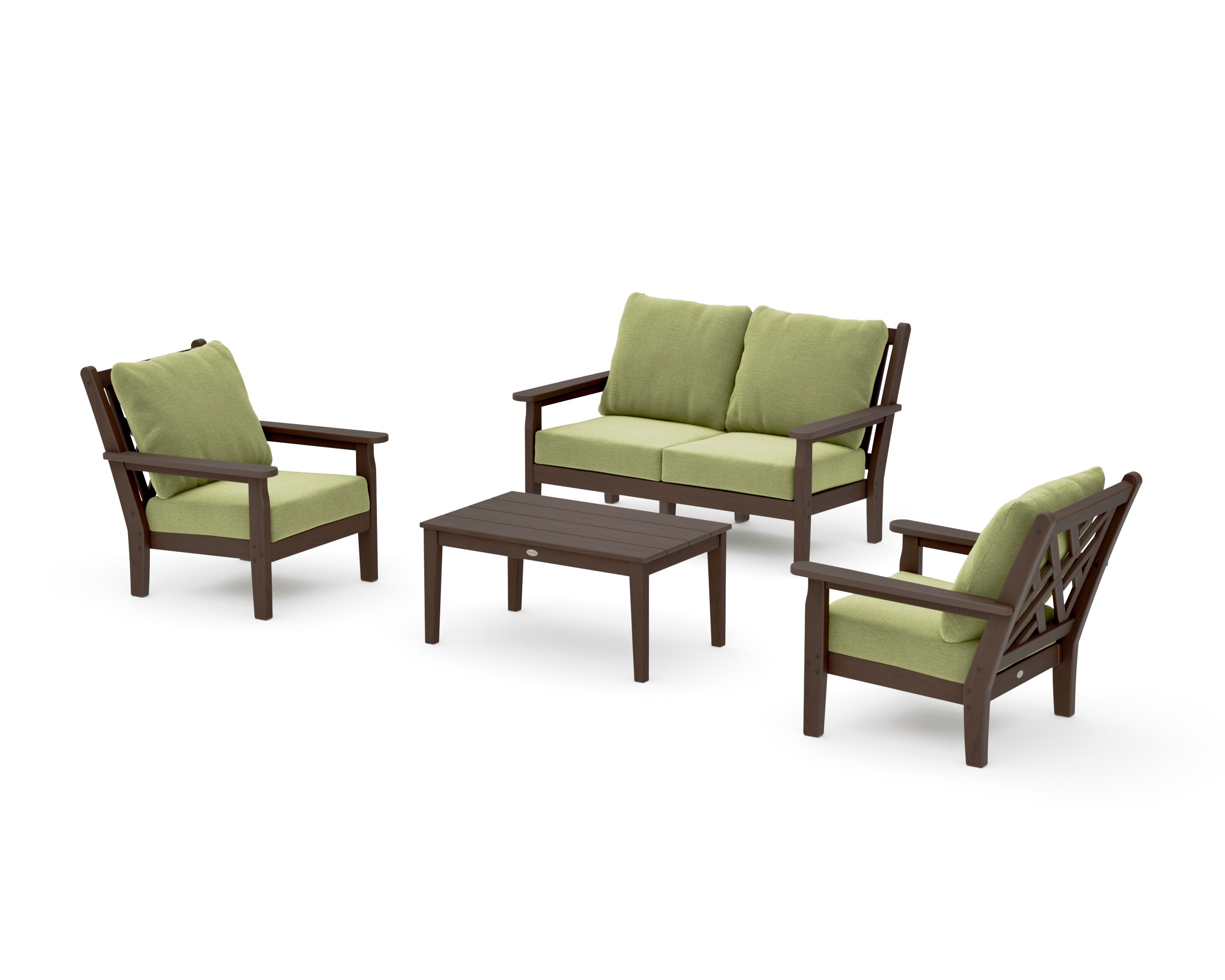 Chippendale 4-Piece Deep Seating Set with Loveseat in Kona / Chartreuse Boucle