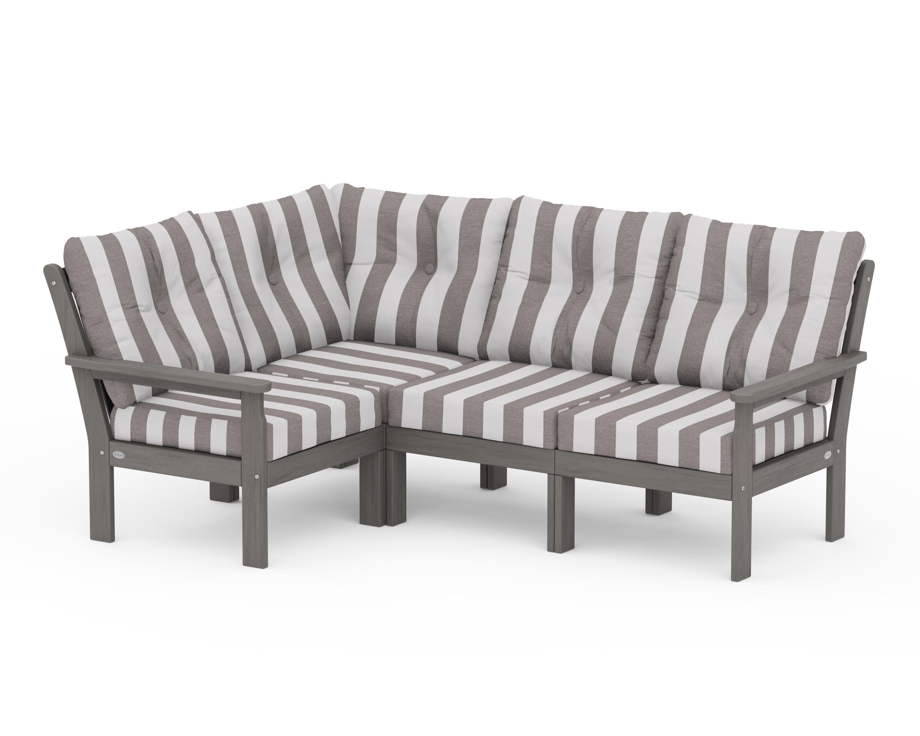 Vineyard 4-Piece Sectional in Driftwood / Cabana Stripe Grey Mist