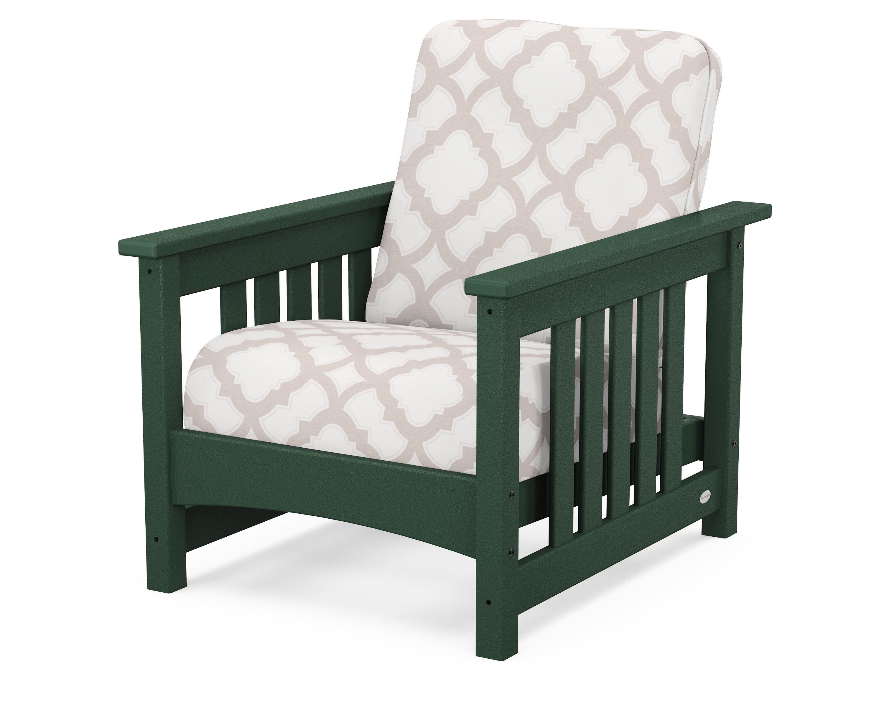 Club Mission Chair in Green / Trellis Dune Burlap