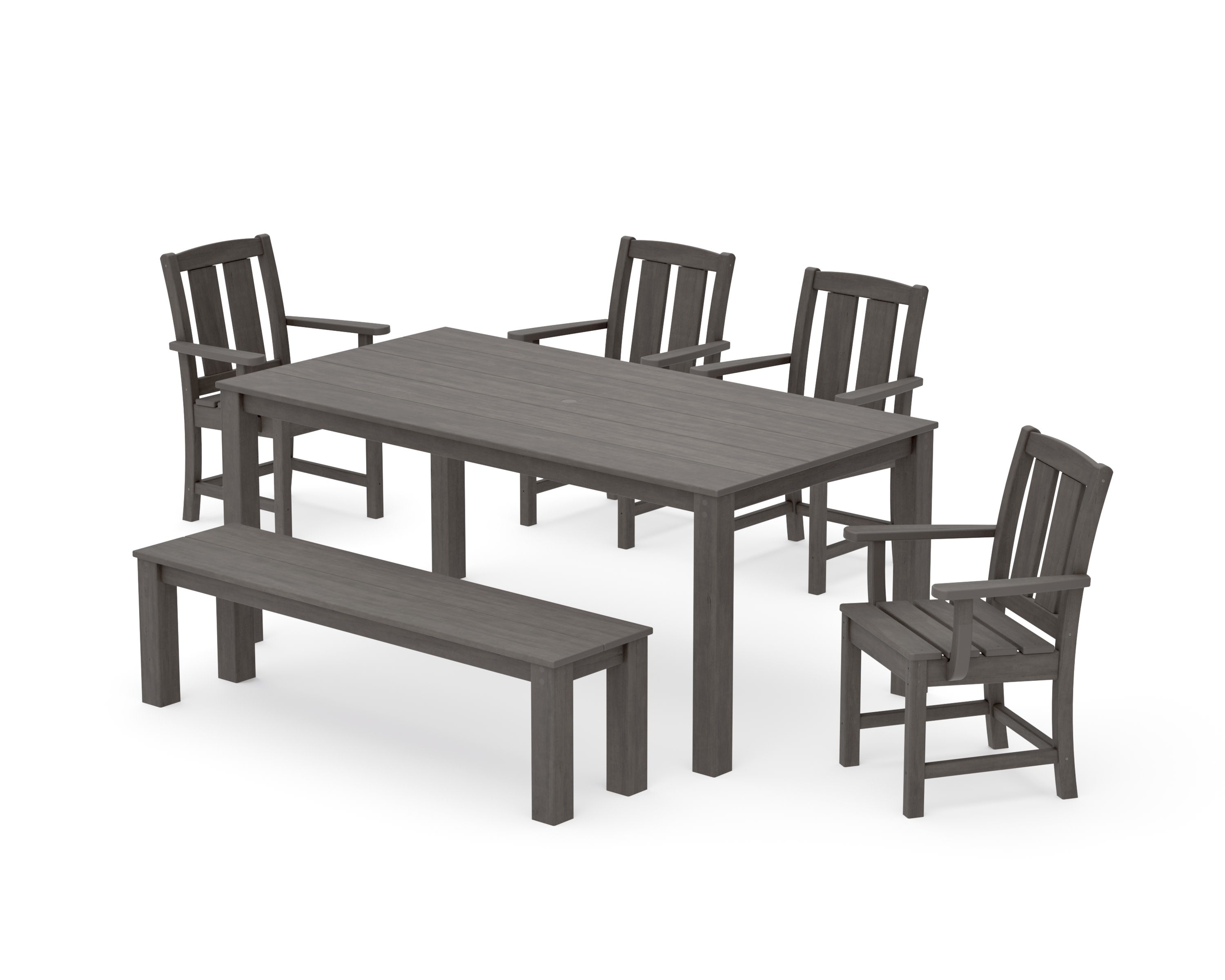 Mission 6-Piece Parsons Dining Set with Bench in Driftwood