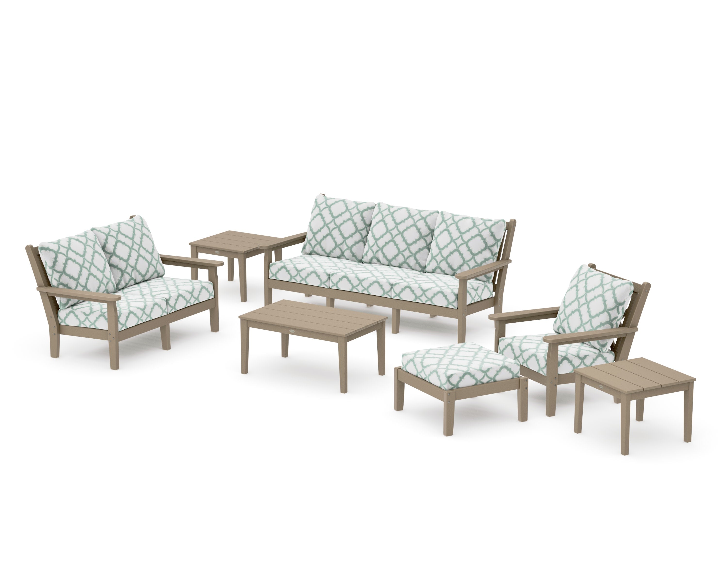 Chippendale 7-Piece Deep Seating Set in Vintage Sahara / Trellis Glacier Spa