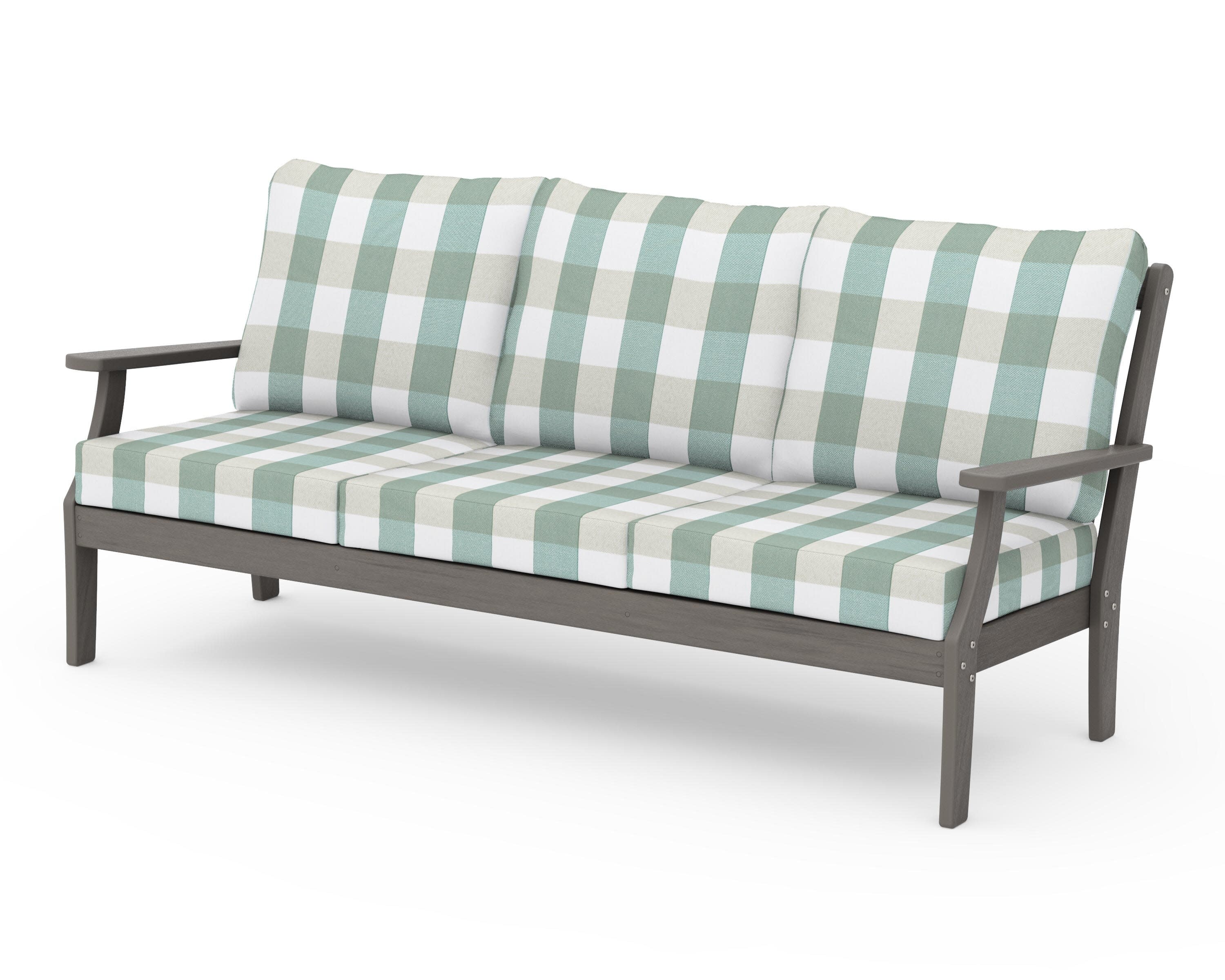 Braxton Deep Seating Sofa in Driftwood / Buffalo Plaid Glacier Spa