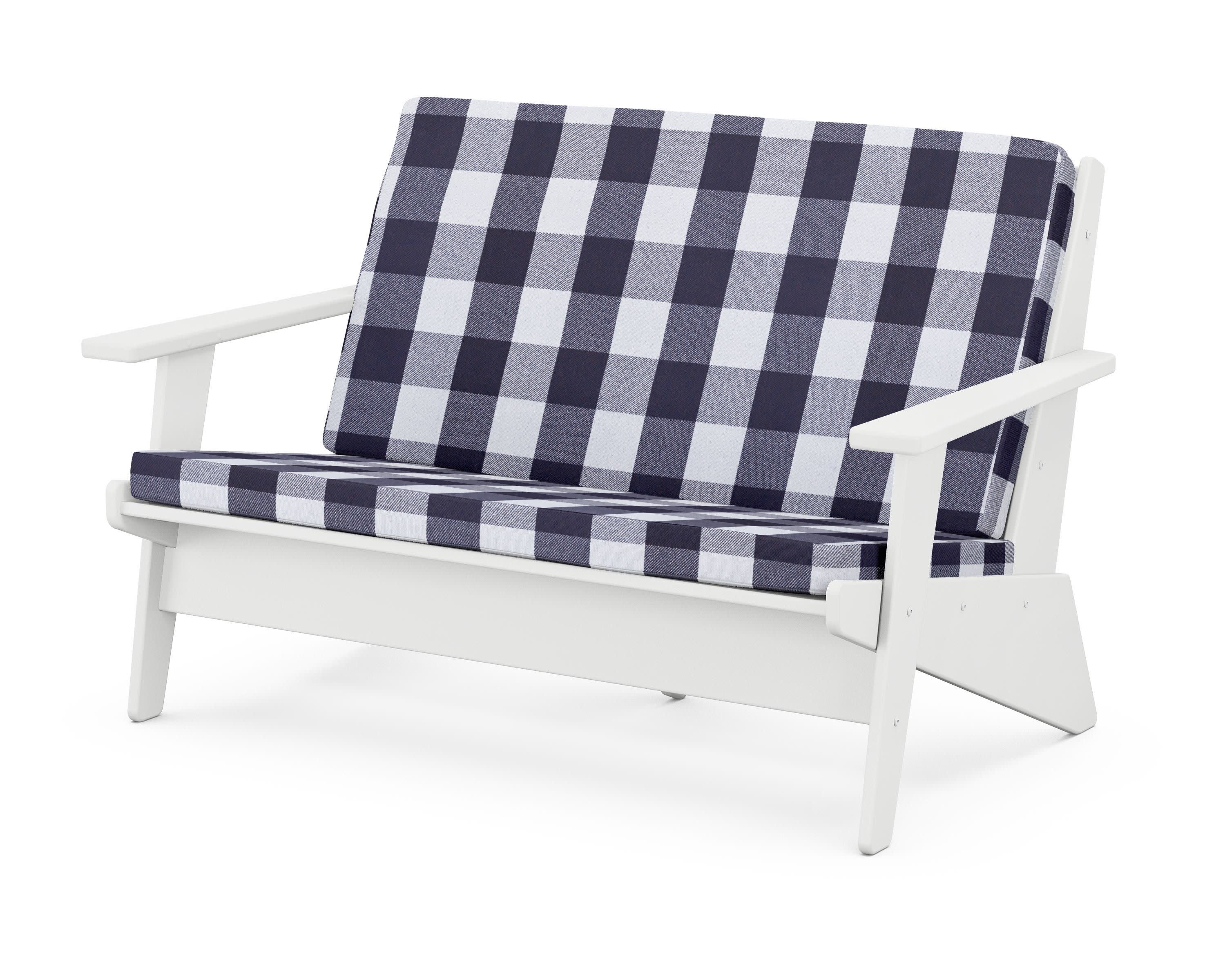 Riviera Modern Lounge Loveseat in White / Buffalo Plaid Navy