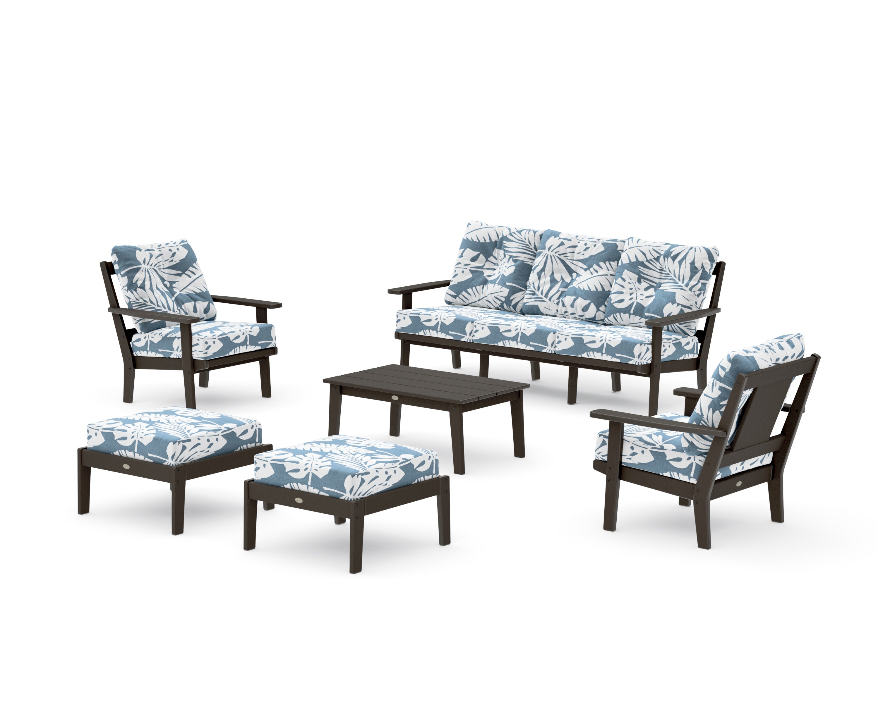 Prairie 6-Piece Lounge Sofa Set in Vintage Coffee / Leaf Sky Blue