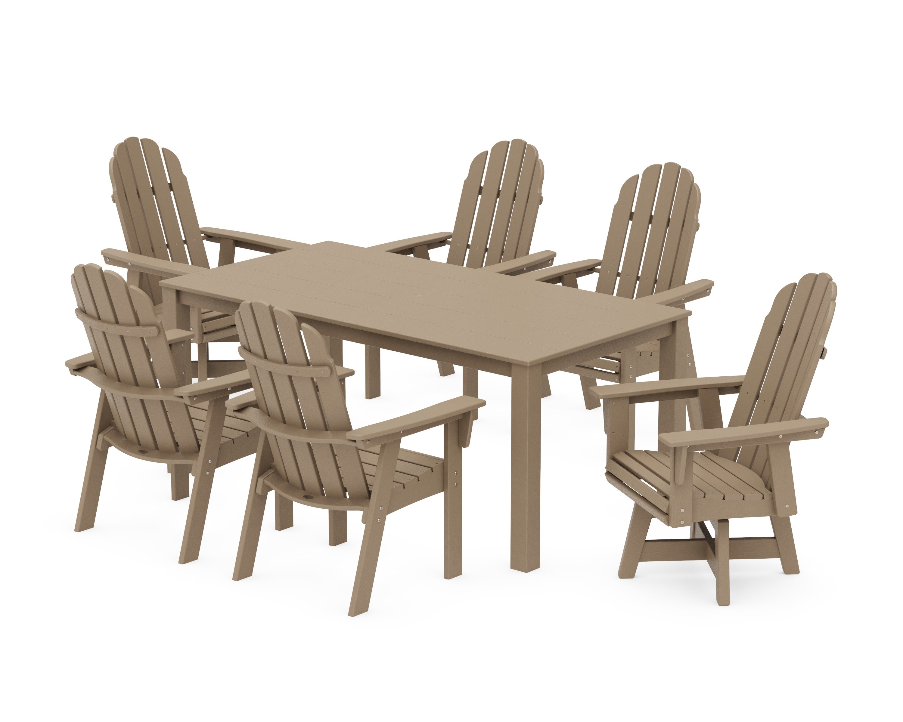 Vineyard Curveback Adirondack 7-Piece Parsons Swivel Dining Set in Vintage Sahara