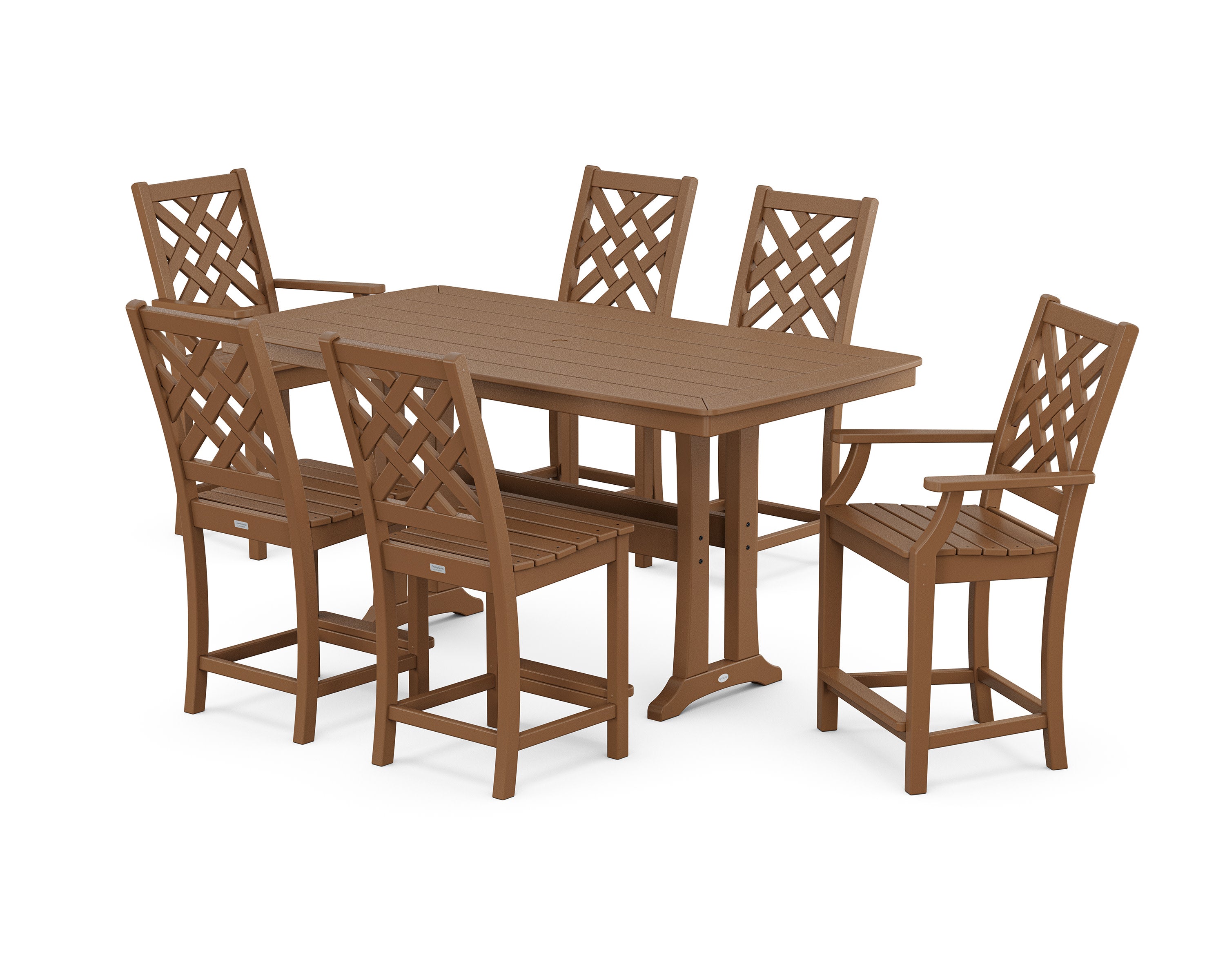 Wovendale 7-Piece Counter Set with Trestle Legs in Teak
