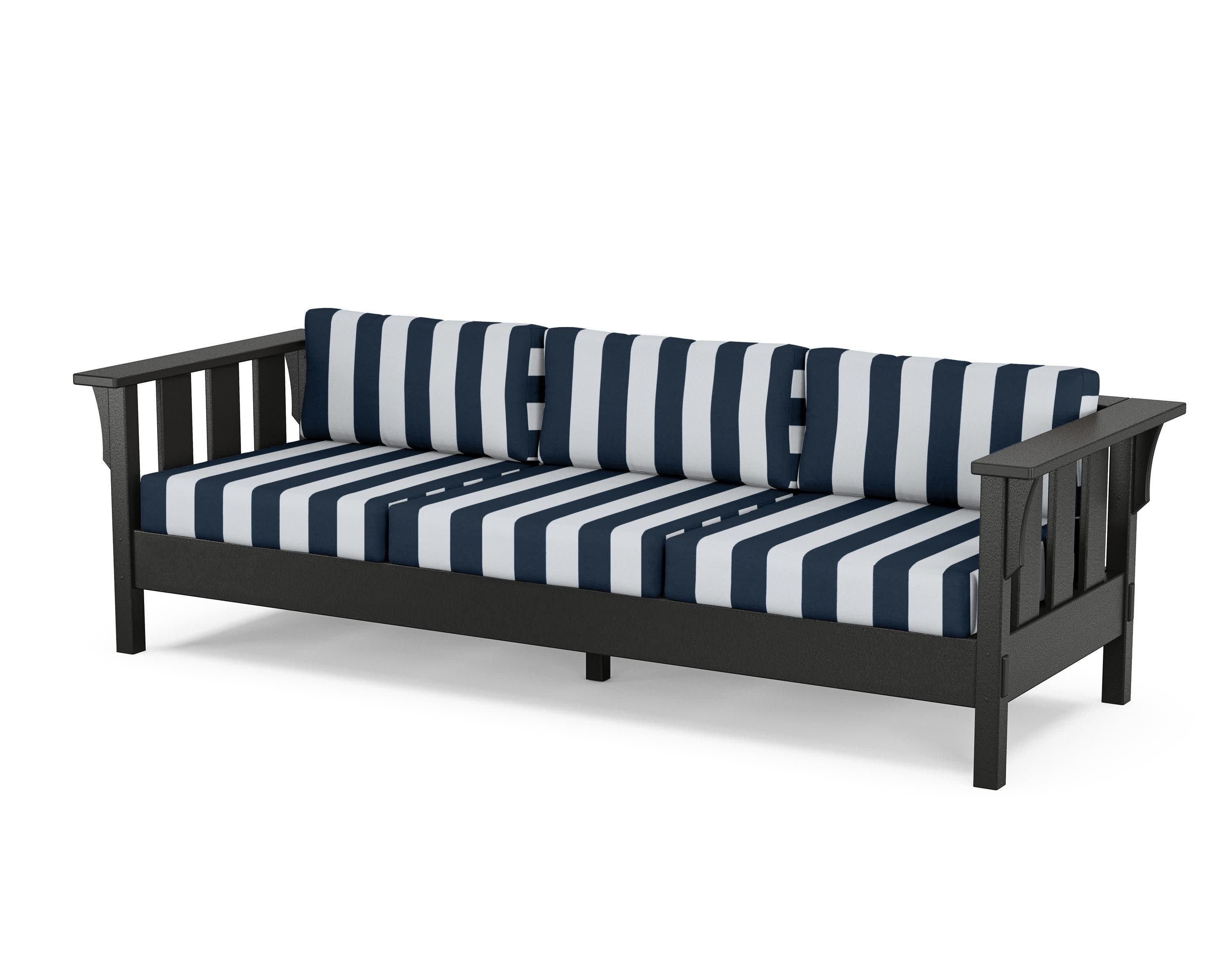 Acadia Deep Seating Sofa in Black / Cabana Stripe Marine Indigo