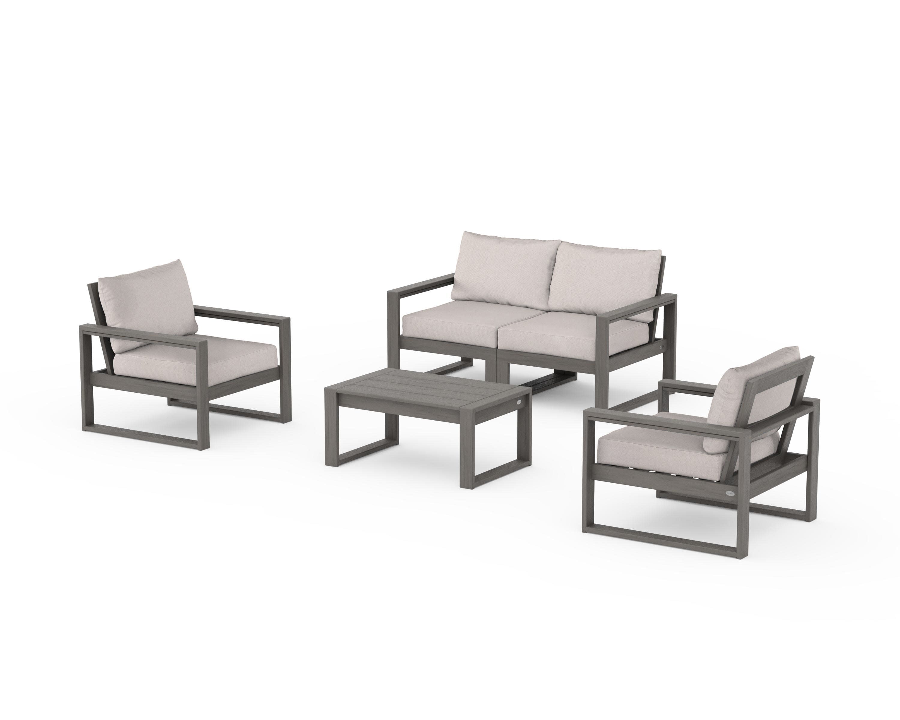 EDGE Sectional 4-Piece Deep Seating Set with Loveseat in Driftwood / Dune Burlap