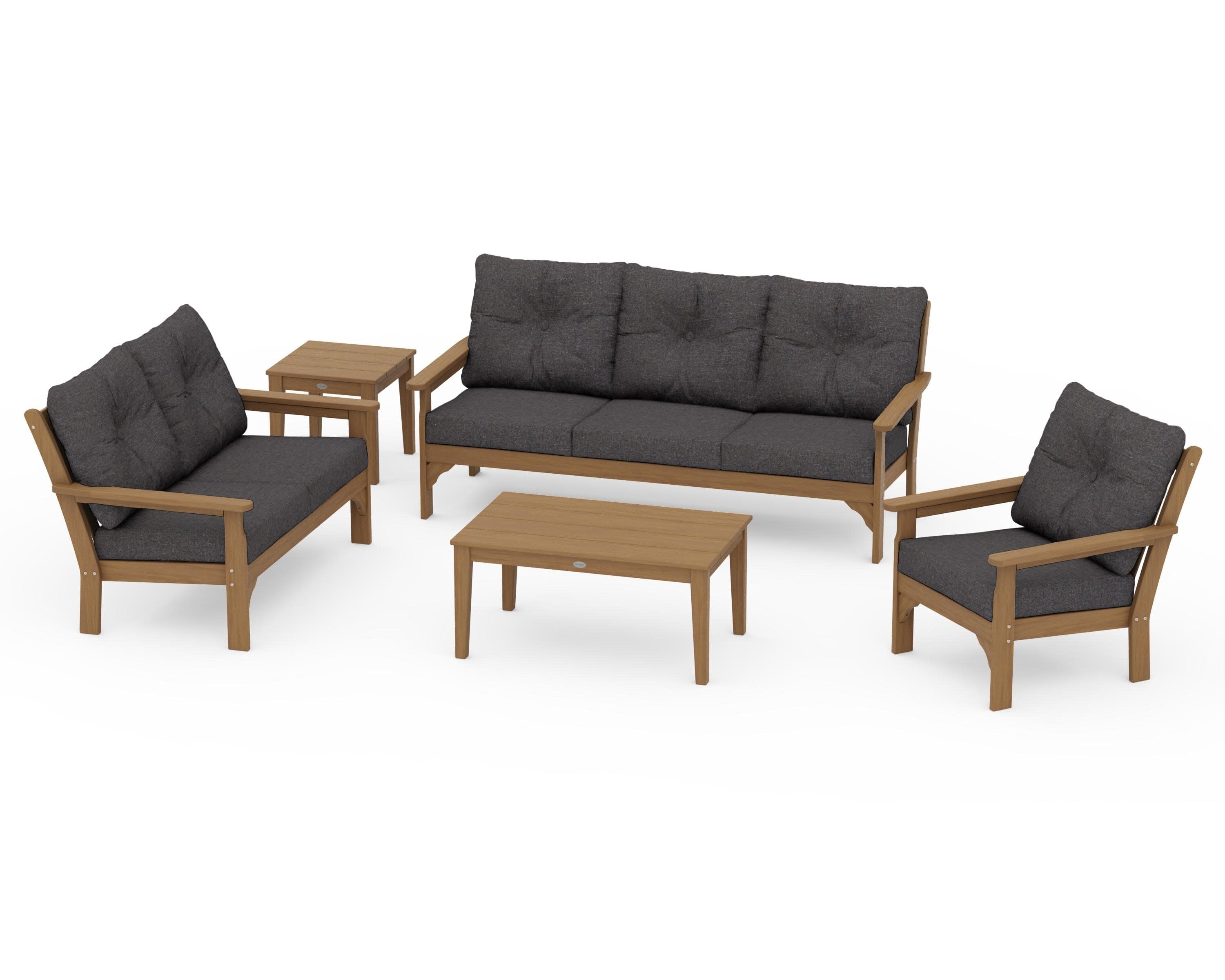 Vineyard 5 Piece Deep Seating Set in Natural / Ash Charcoal