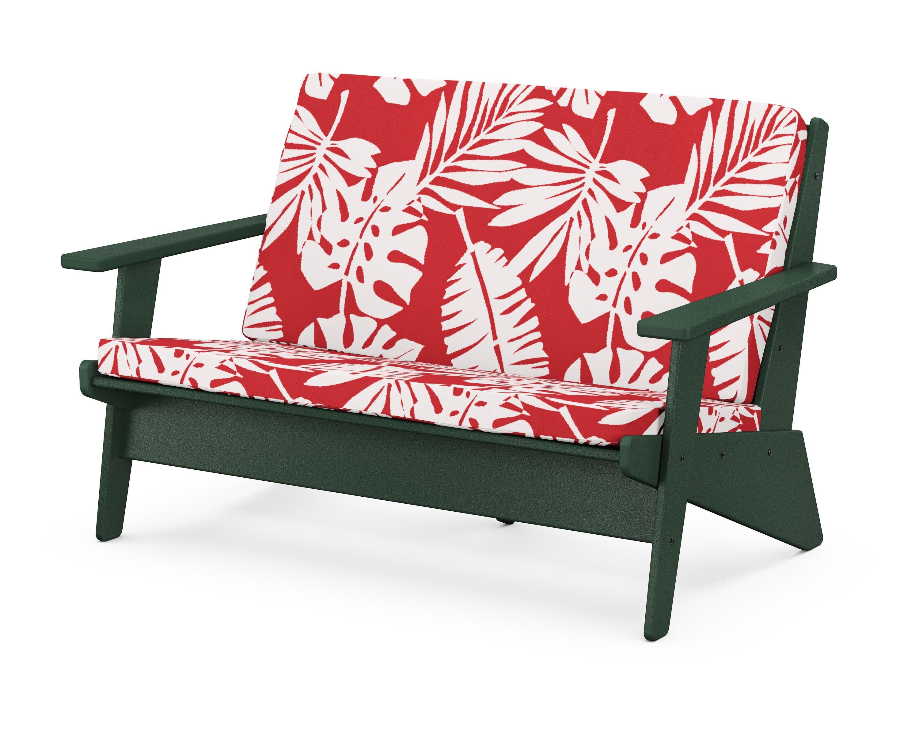 Riviera Modern Lounge Loveseat in Green / Leaf Crimson