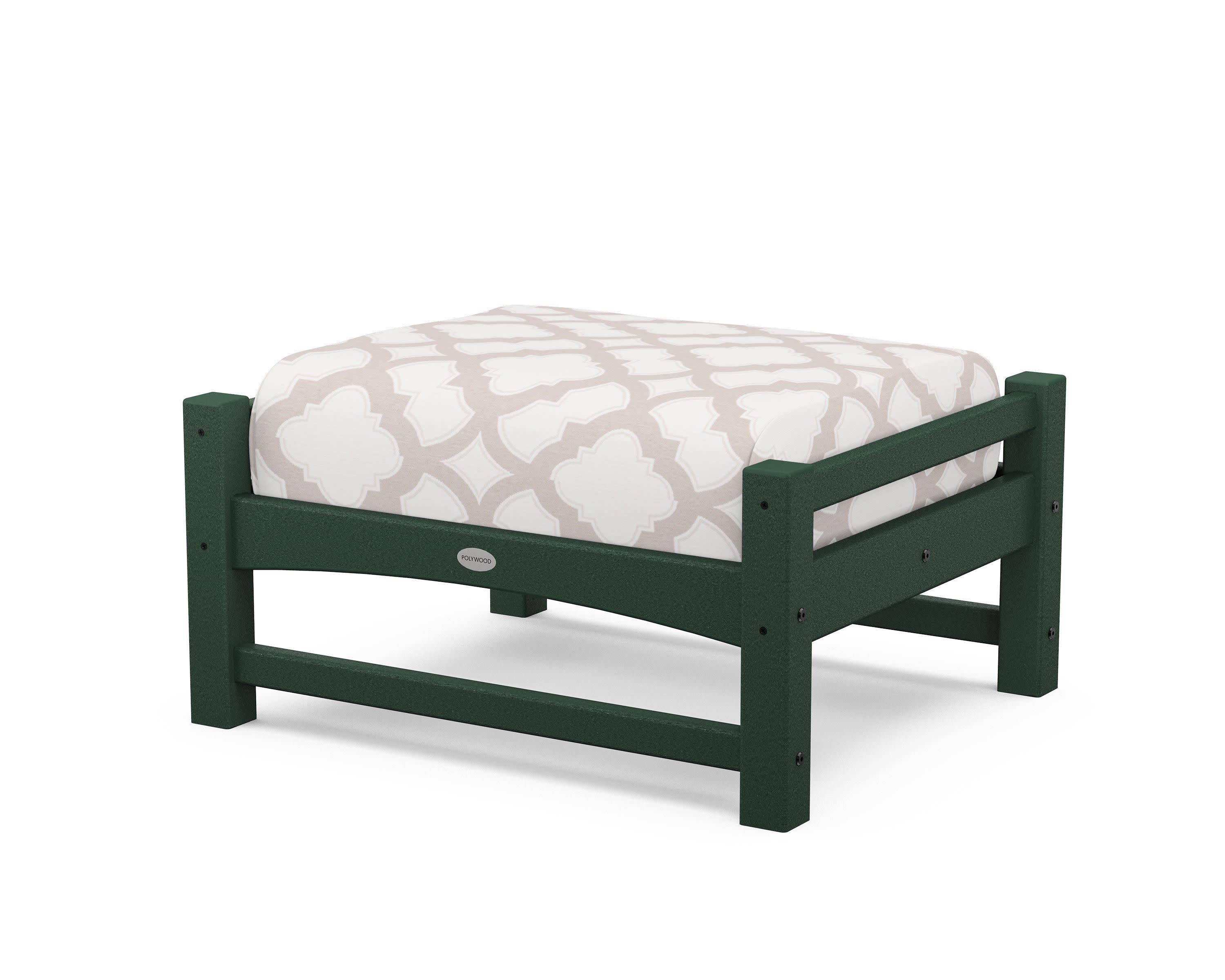 Club Ottoman in Green / Trellis Dune Burlap