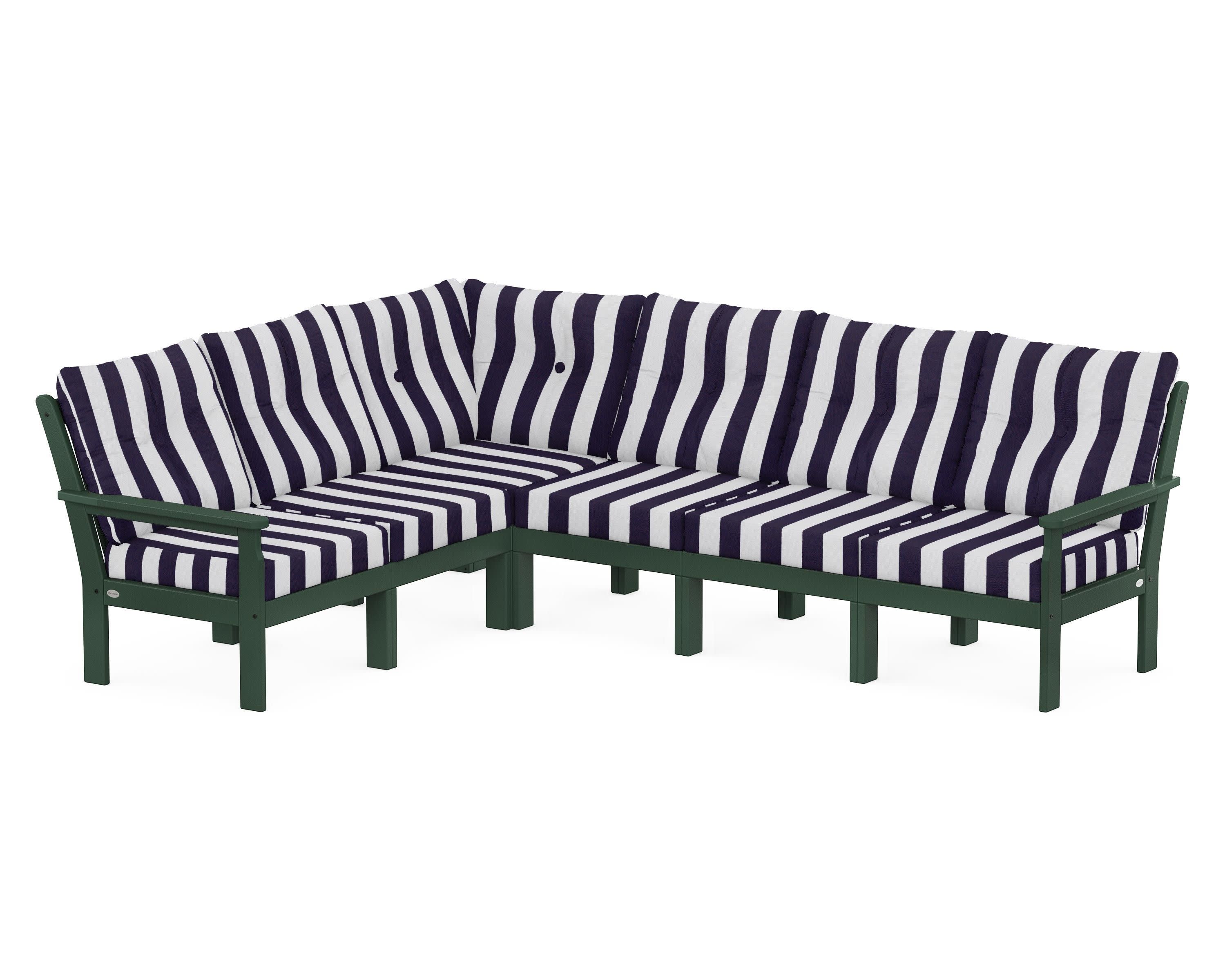Vineyard 6-Piece Sectional in Green / Cabana Stripe Navy