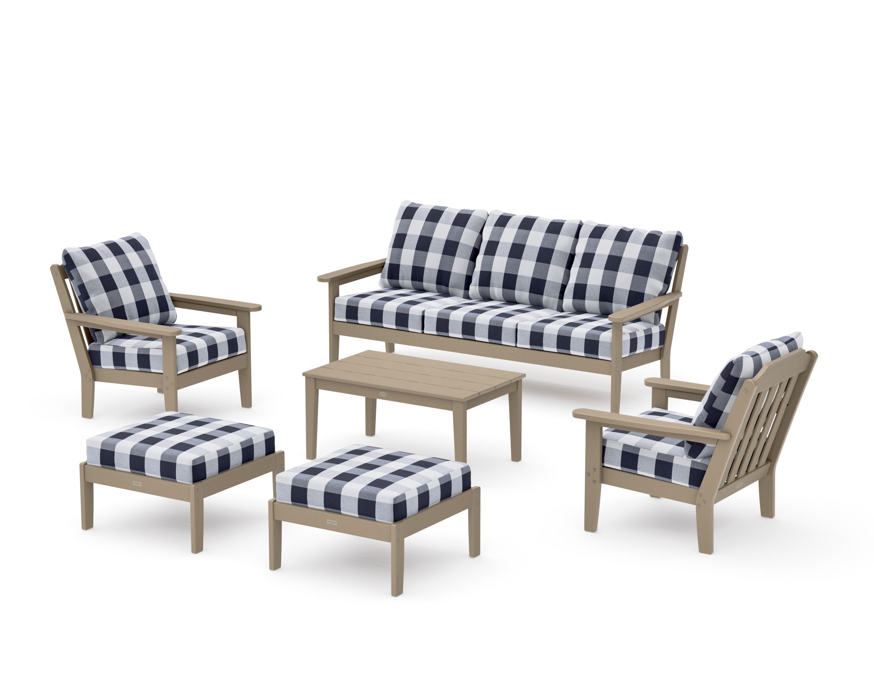 Cottage 6-Piece Lounge Sofa Set in Vintage Sahara / Buffalo Plaid Navy