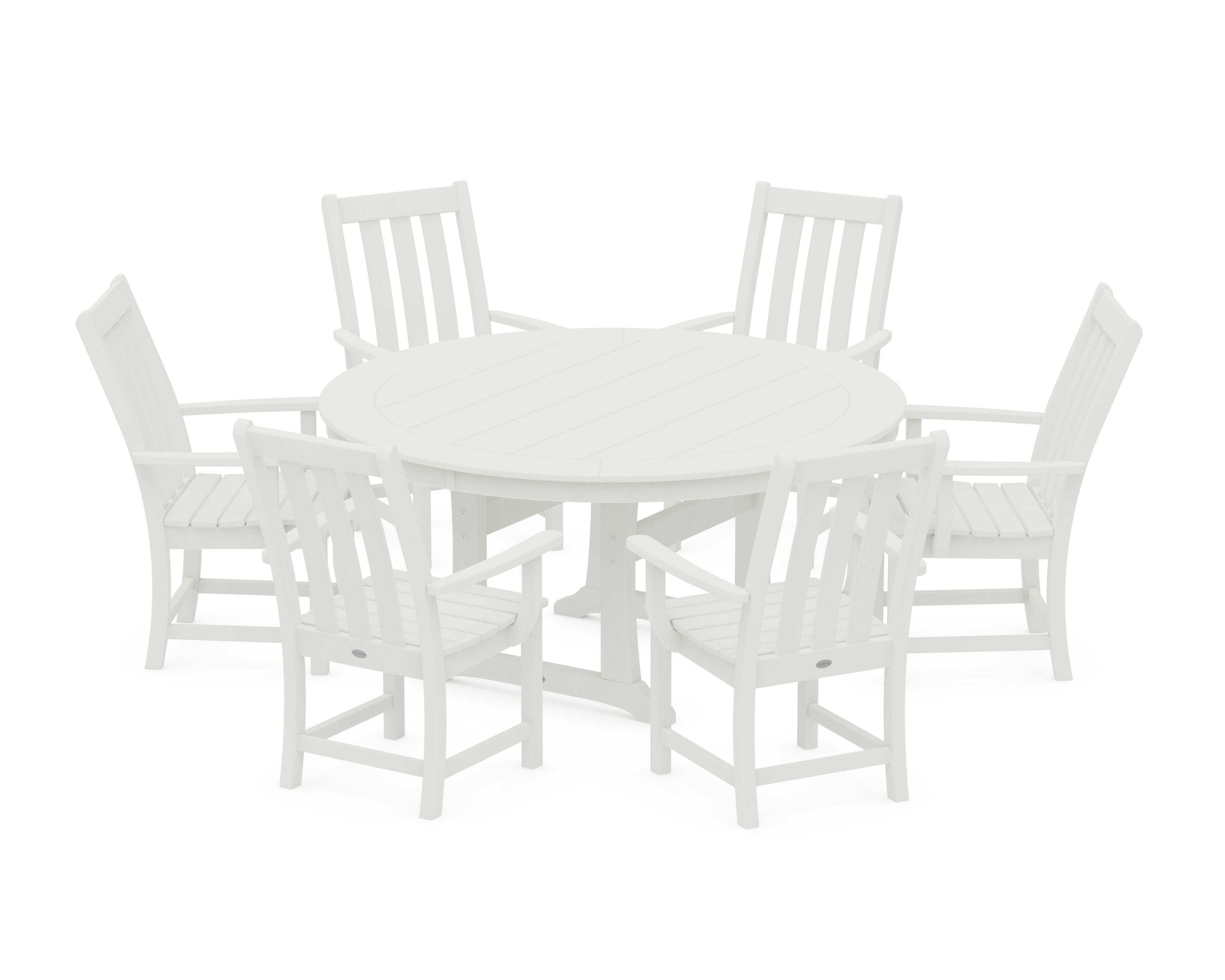 Vineyard 7-Piece Arm Chair Round Dining Set in Vintage White