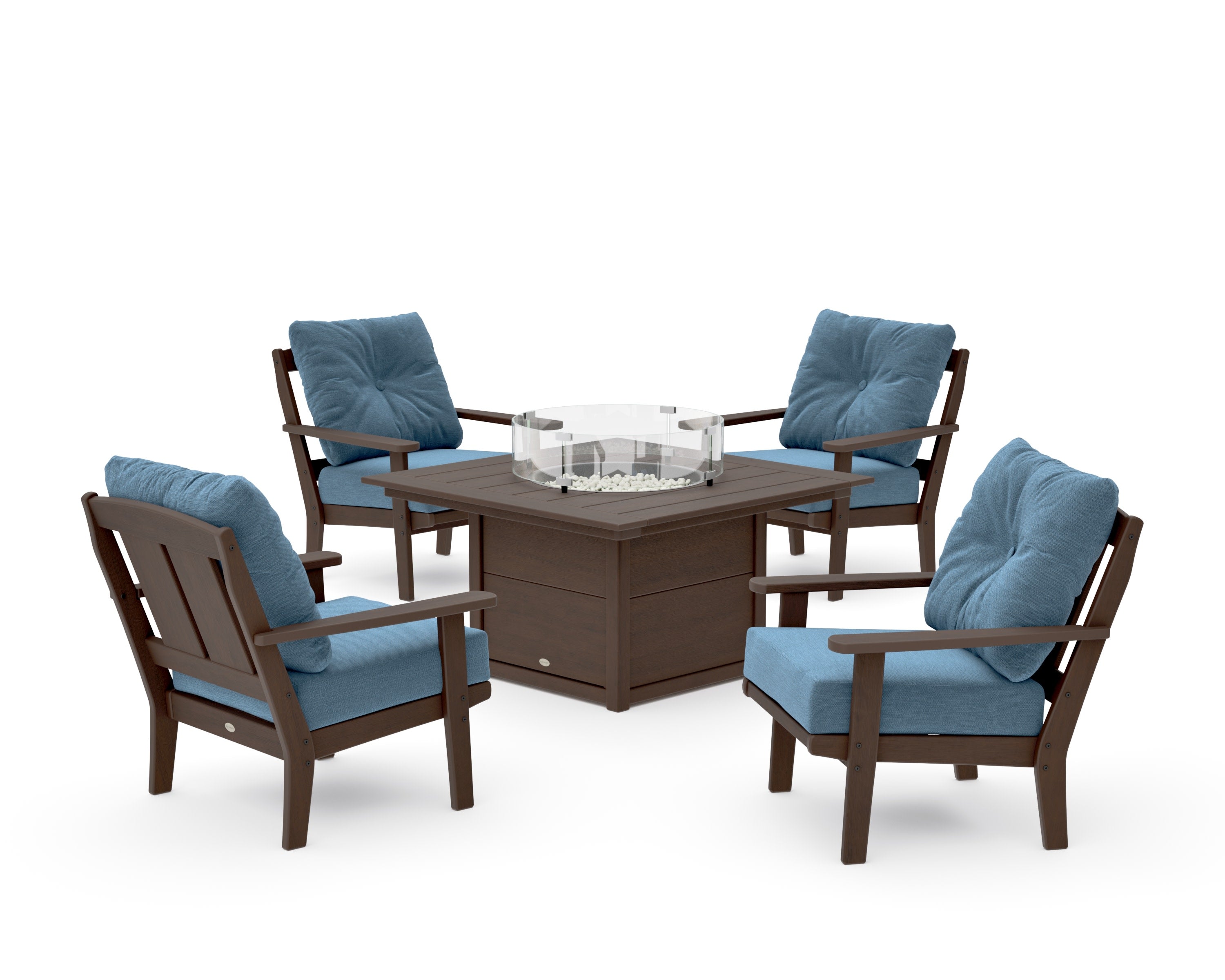 Mission 5-Piece Deep Seating Set with Fire Pit Table in Kona / Sky Blue