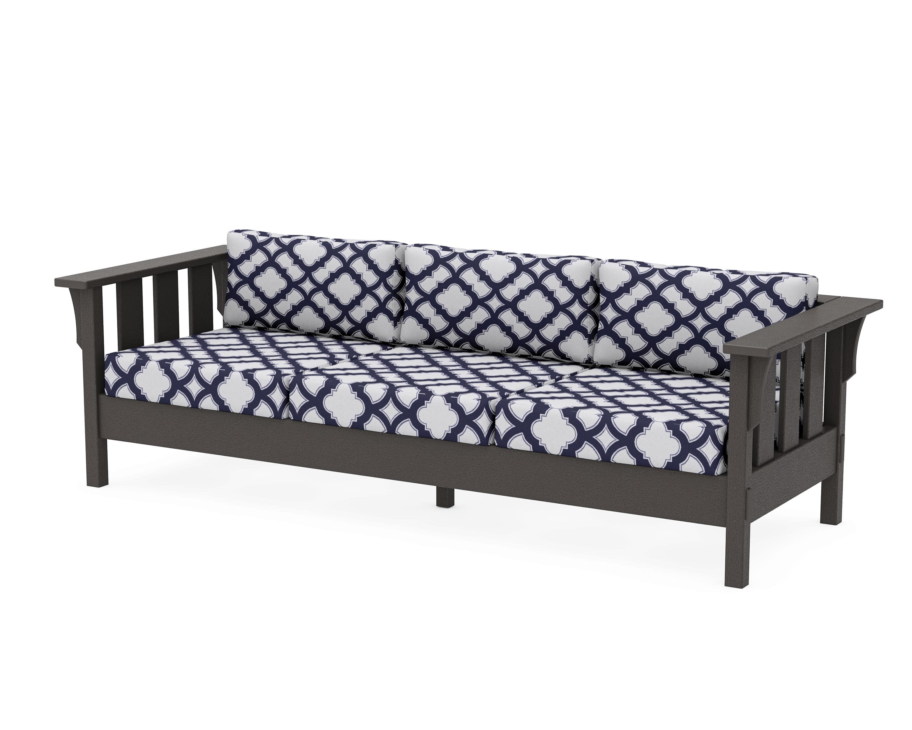 Acadia Deep Seating Sofa in Vintage Coffee / Trellis Navy