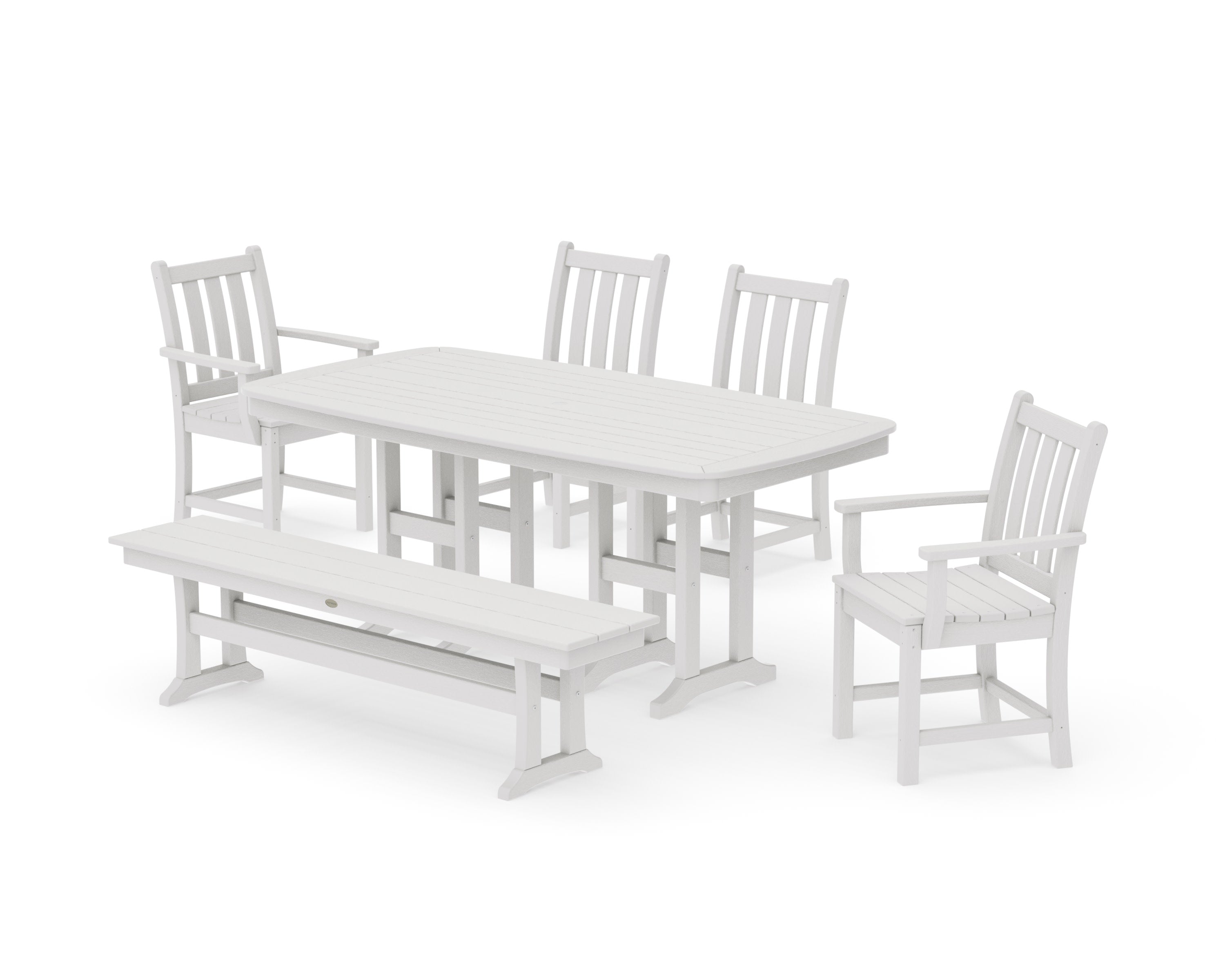 Traditional Garden 6-Piece Dining Set with Bench in Vintage White