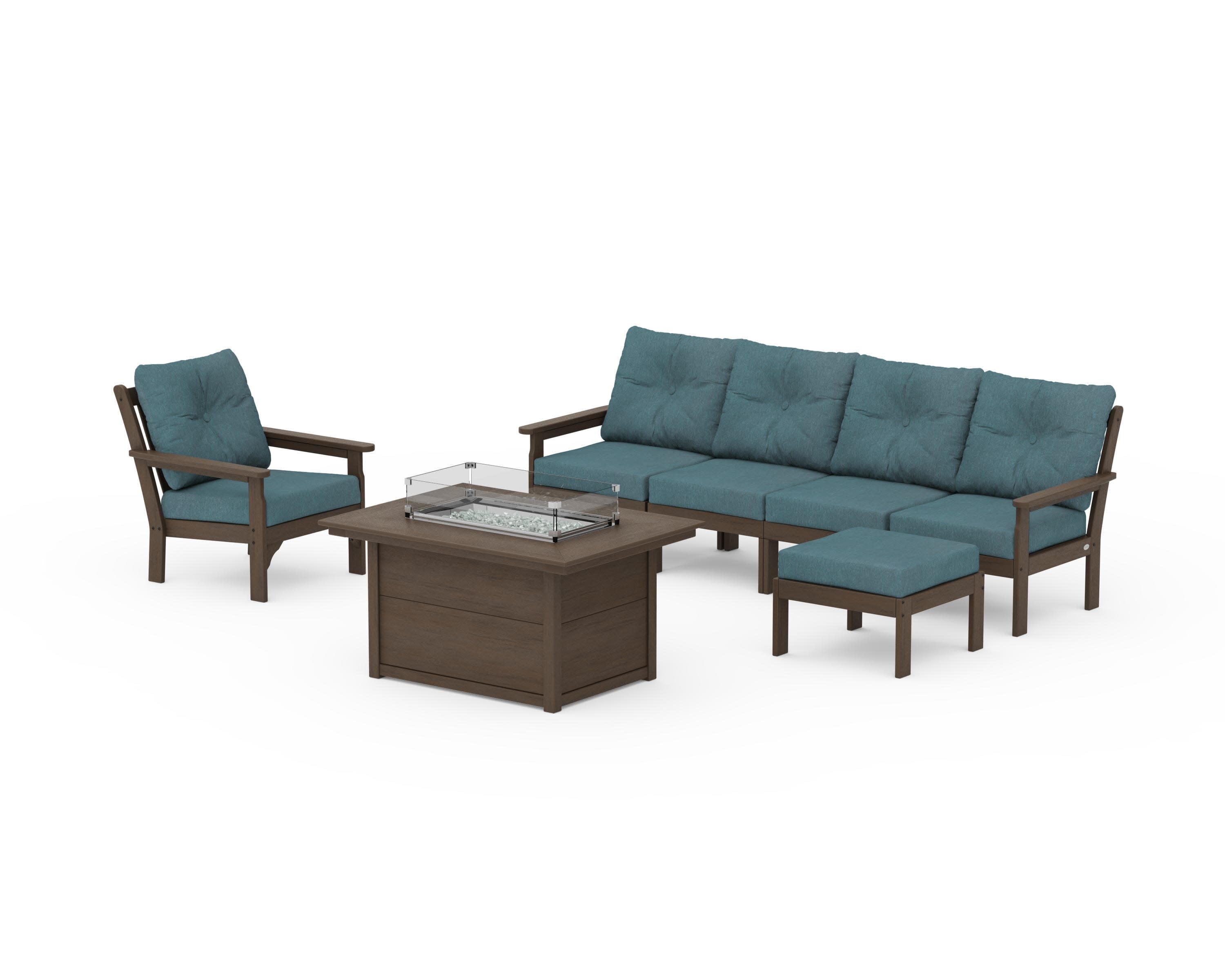 Vineyard Sectional Lounge and Fire Pit Set in Kona / Ocean Teal