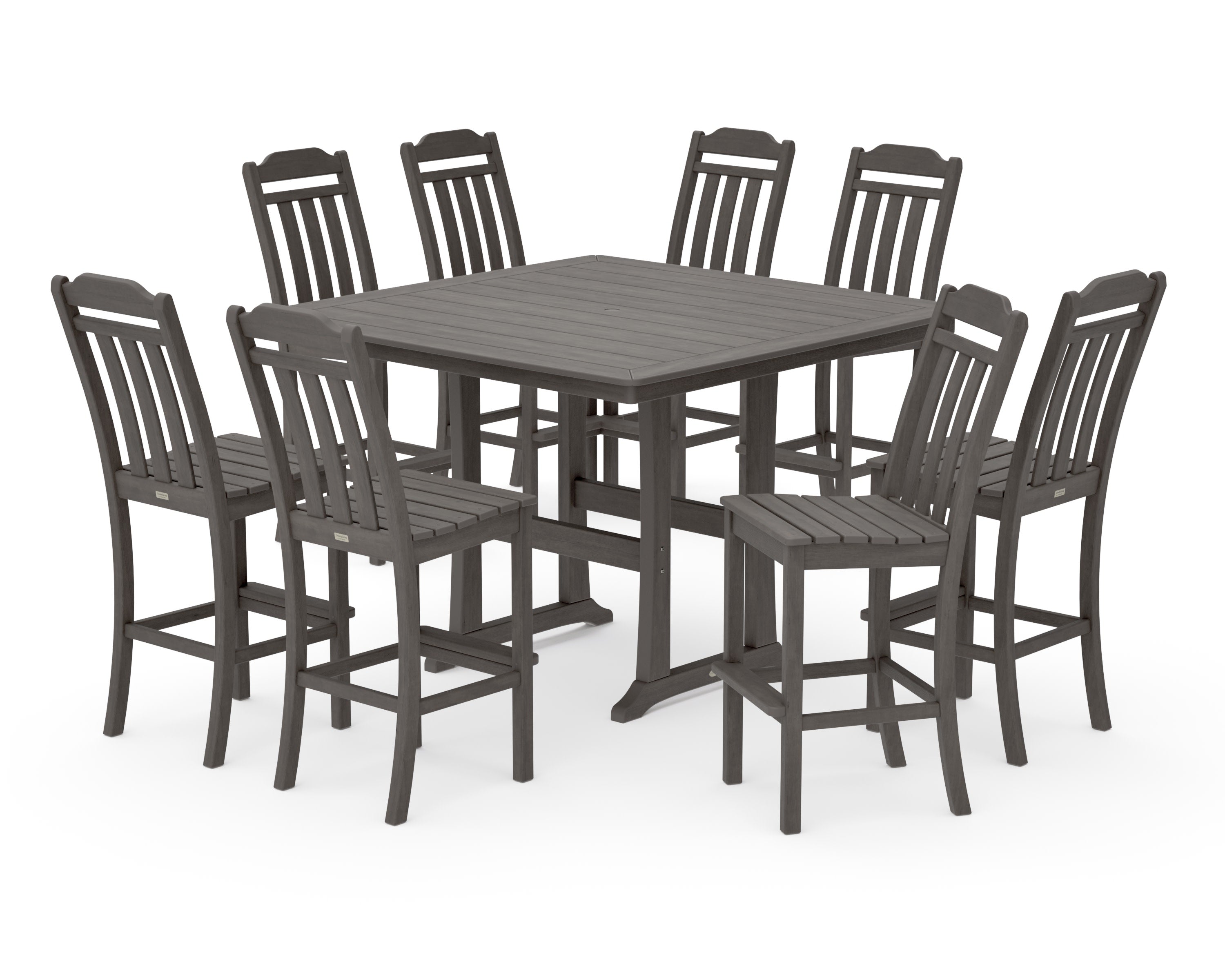 Cottage 9-Piece Square Side Chair Bar Set with Trestle Legs in Driftwood
