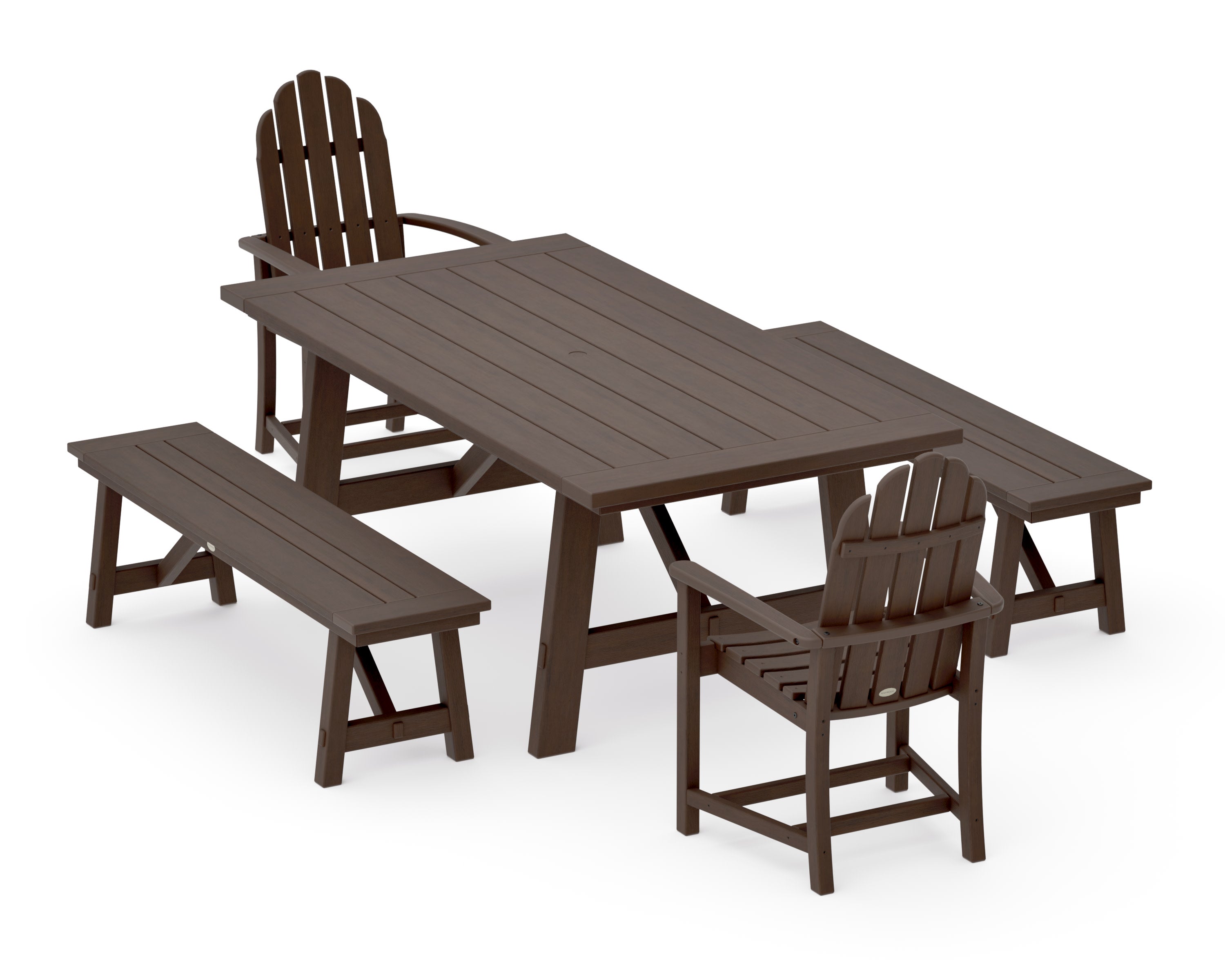 Classic Adirondack 5-Piece Rustic Farmhouse Dining Set With Benches in Kona