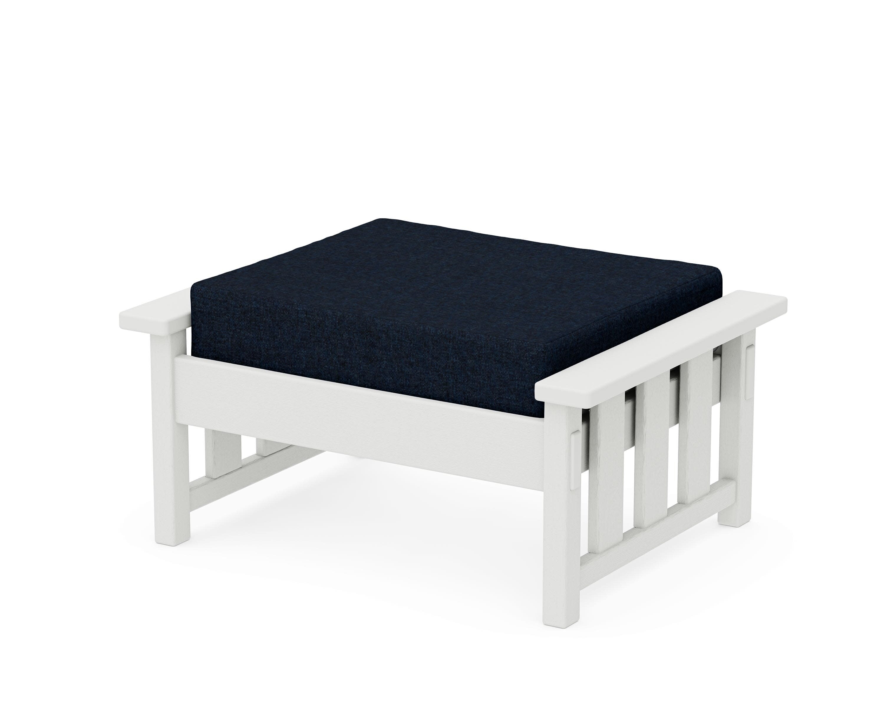 Acadia Deep Seating Ottoman in Vintage White / Marine Indigo
